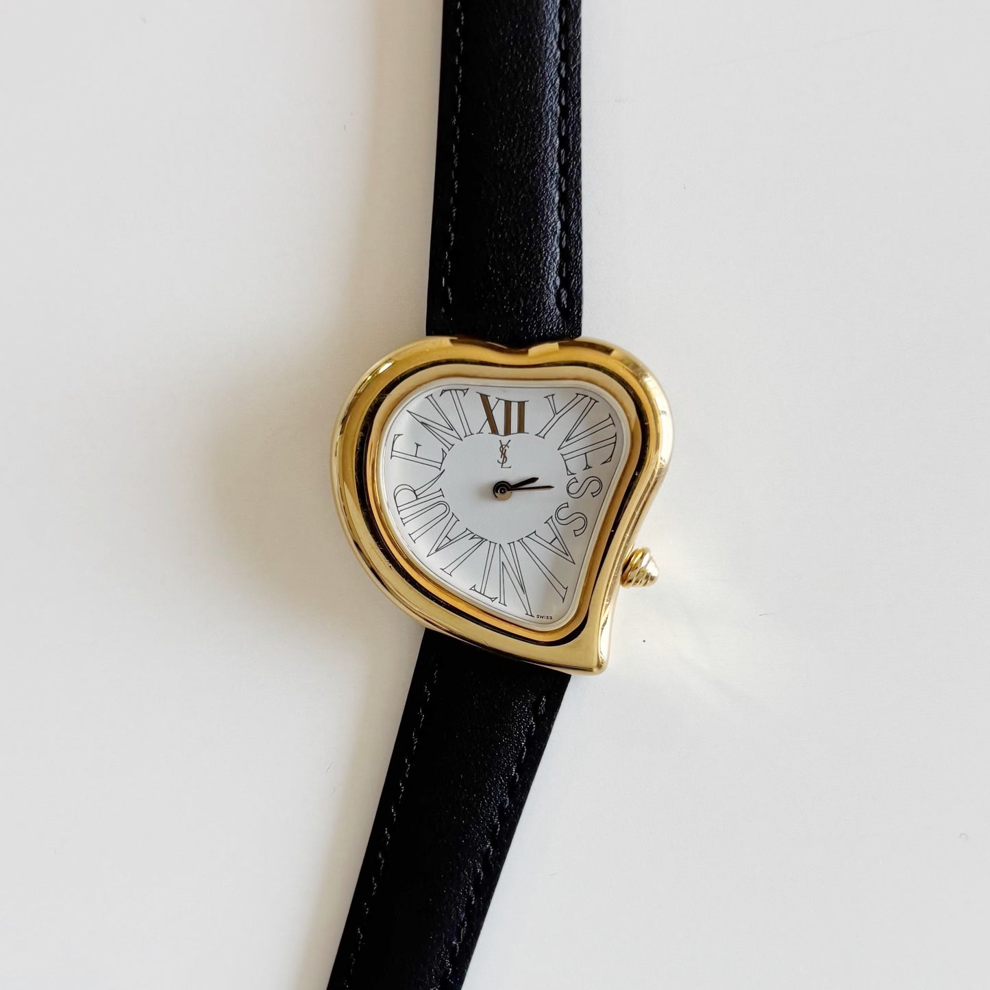 Yves Saint Laurent 1990s Heart Shaped Dial Gold Plated Watch
