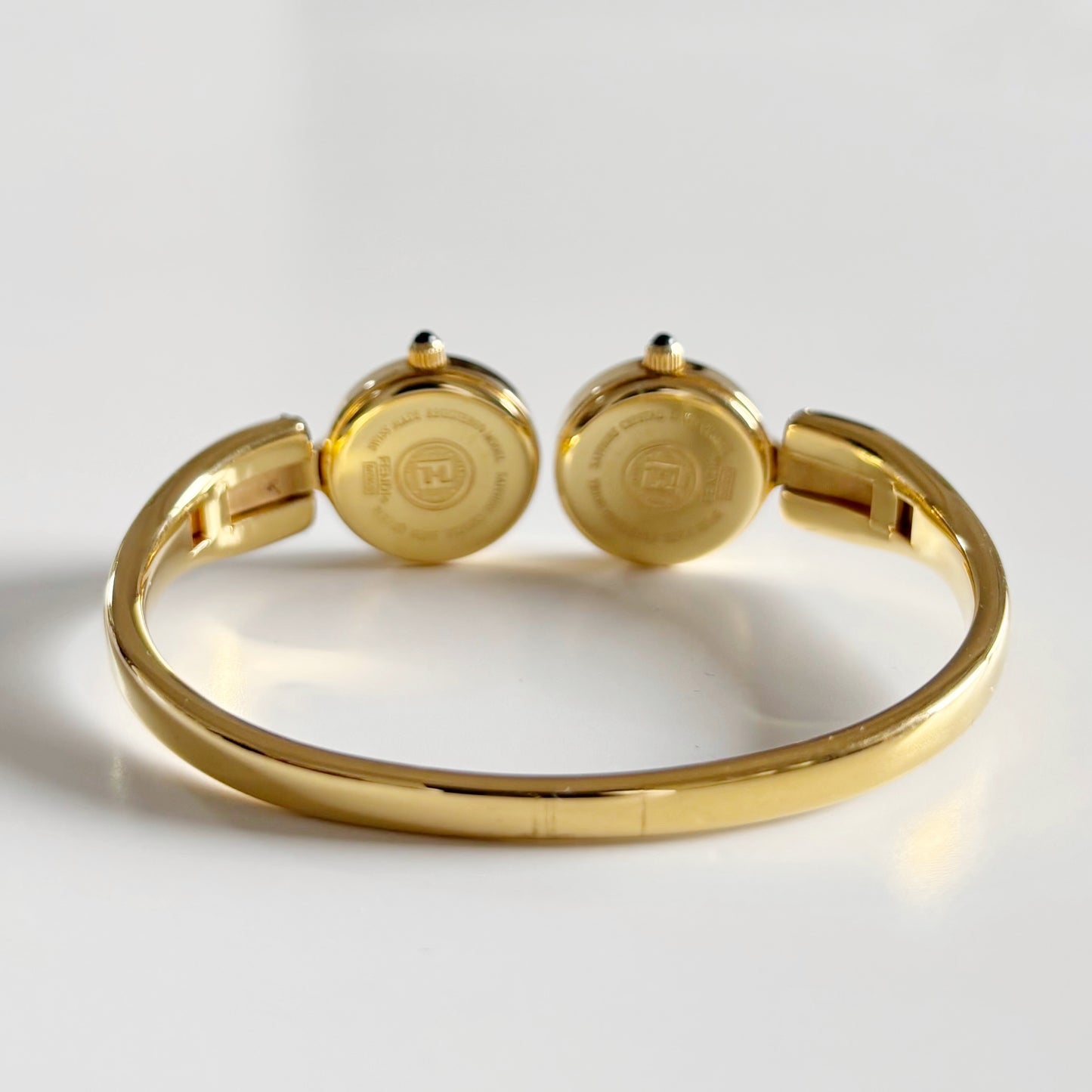 Fendi 1990s Seashell Dial Two Time Zone Gold Plated Bangle Watch