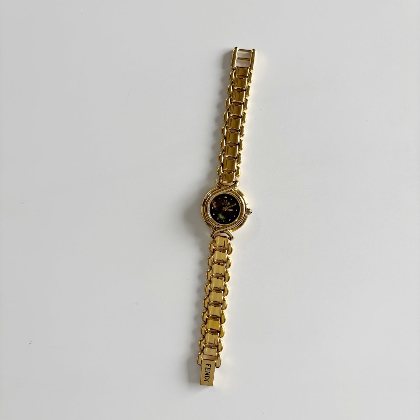 Fendi 1990s Seashell Dial Gold Plated Watch