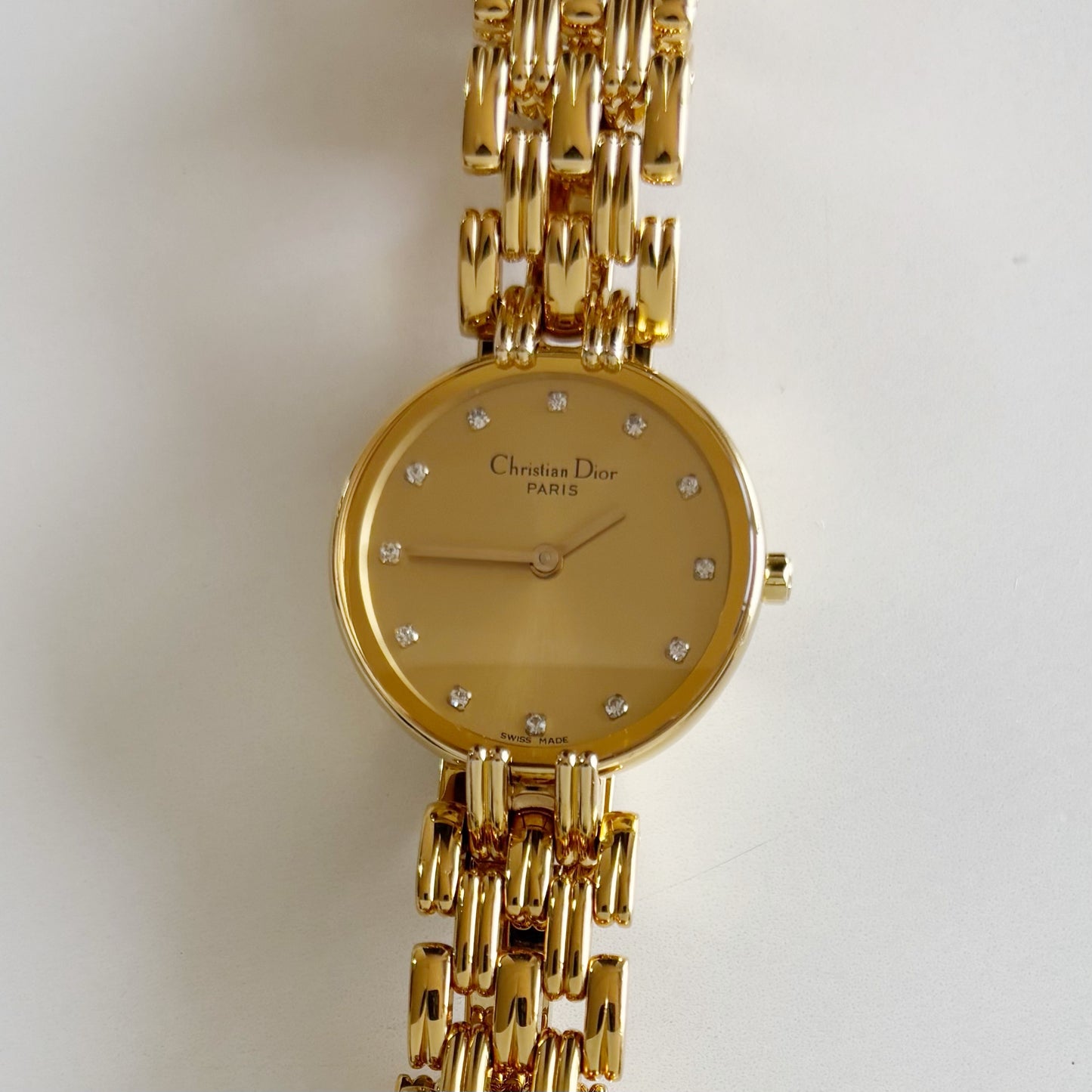 Dior 1990s Round Gold Dial Gold Plated Watch