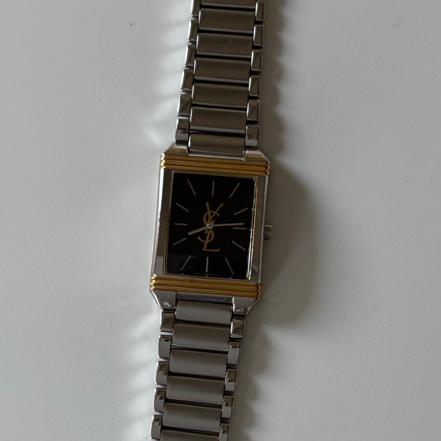 Yves Saint Laurent 1990s Black Dial Two Tone Watch