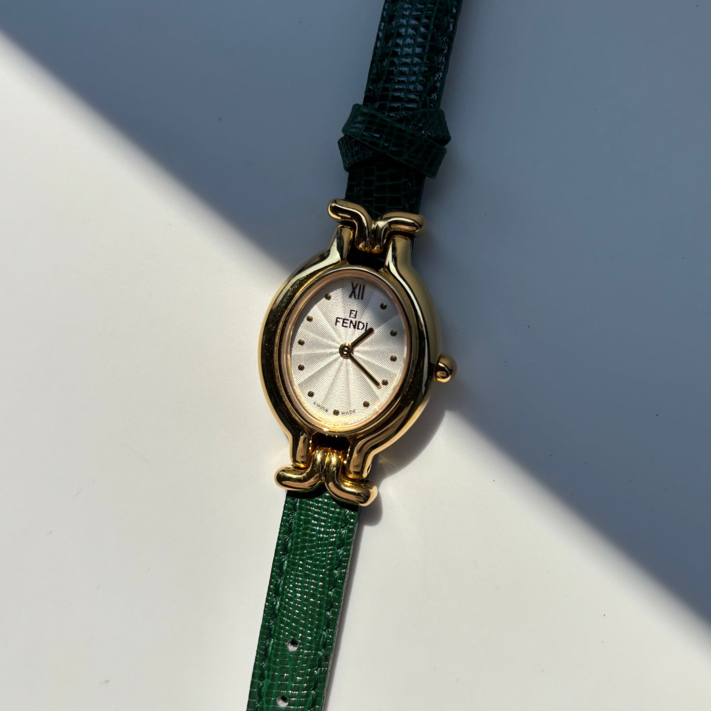 Fendi 1990s Interchangeable Belt Gold Plated Watch with 5 belts, case