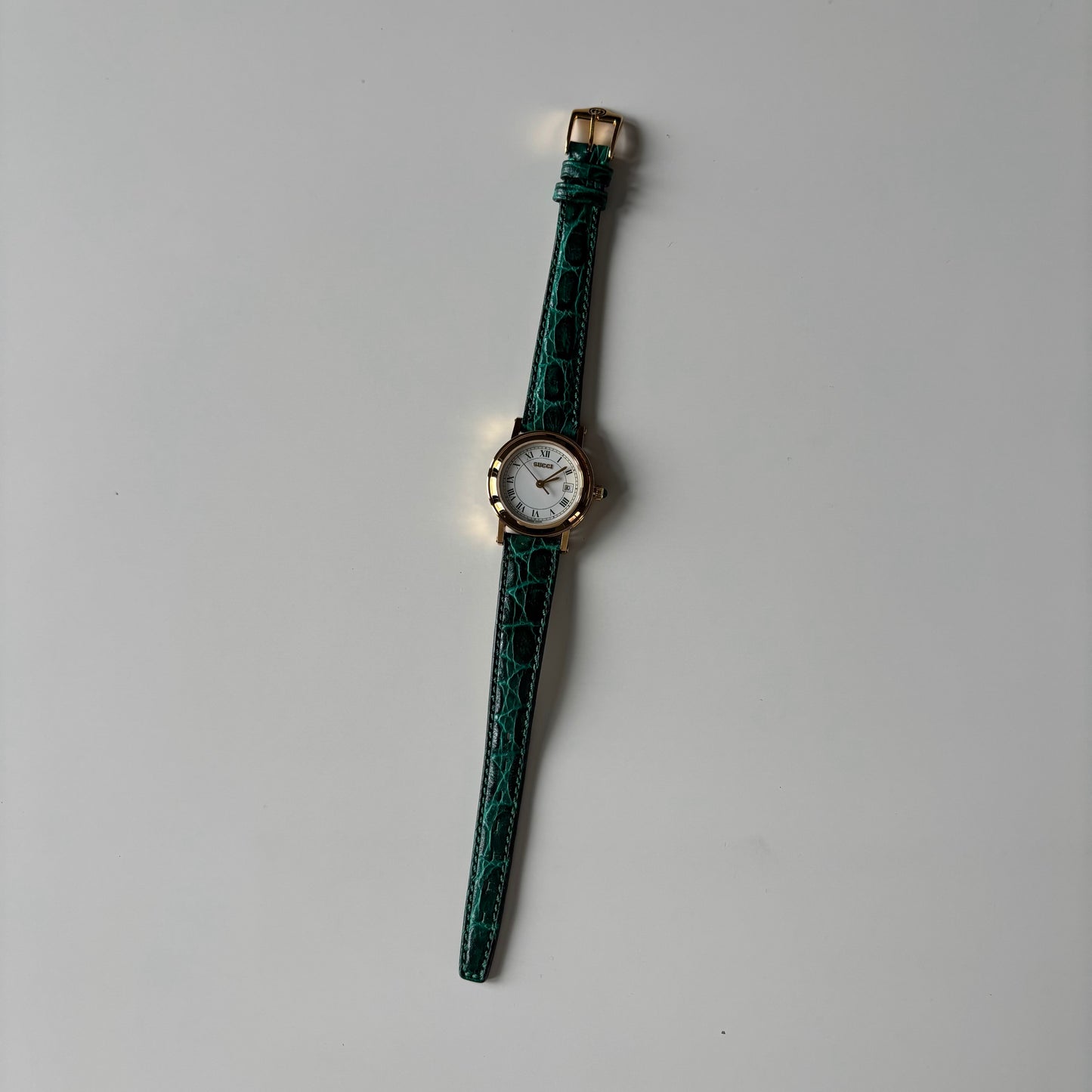 Gucci 1990s Date Round Dial Gold Plated Watch
