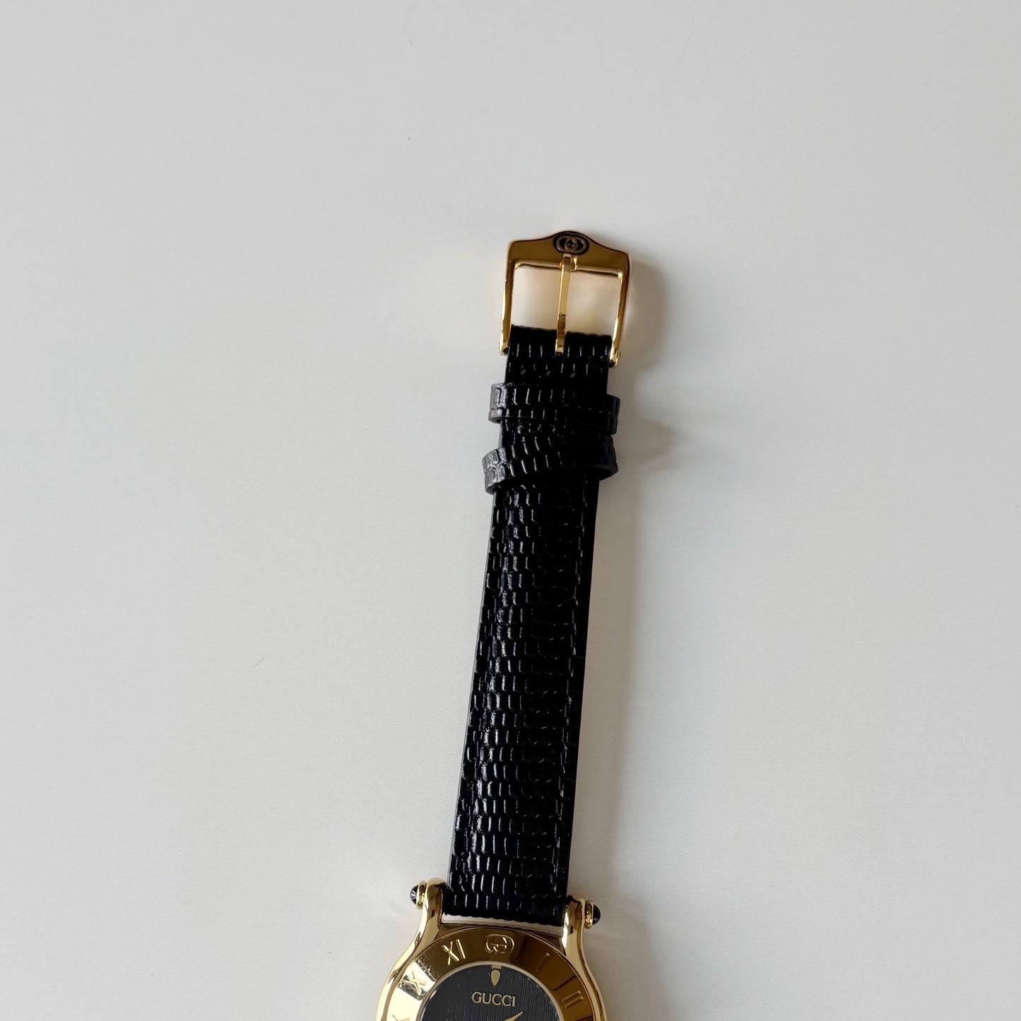 Gucci 1990s Black Dial Gold Plated Watch