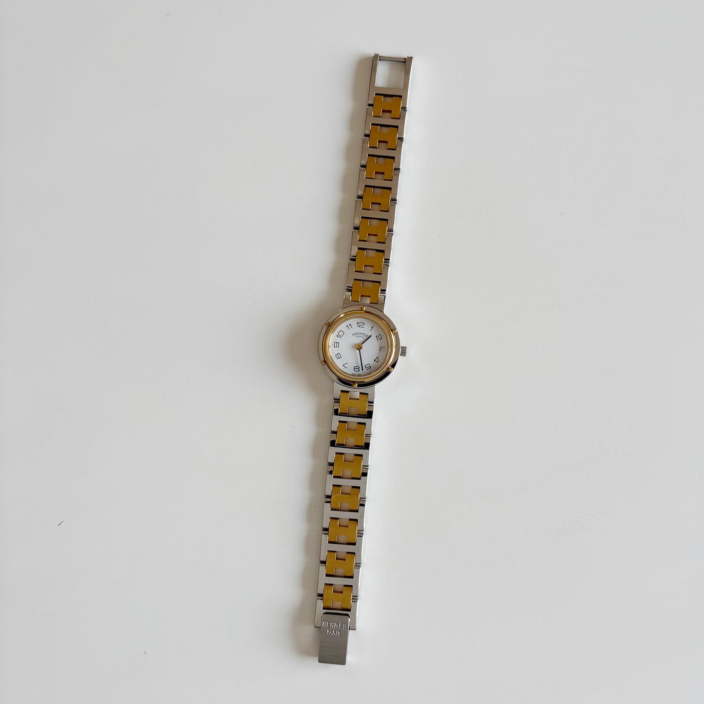 Hermes 1990s Clipper Round Dial Two Tone Watch