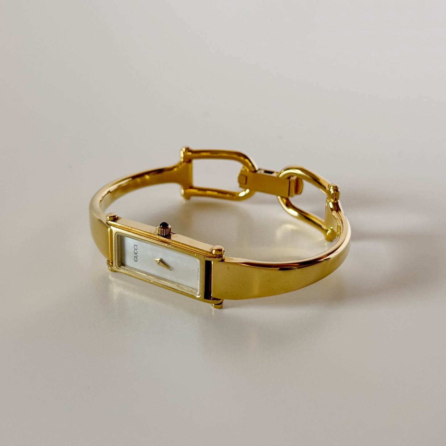 Gucci 1990s Seashell Dial Gold Plated Bangle Watch