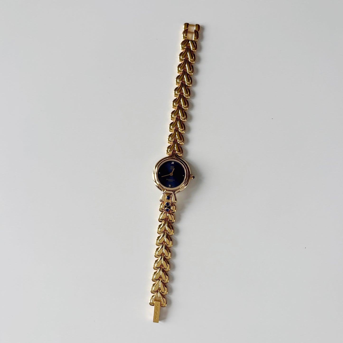 Givenchy 1990s Navy Round Dial Gold Plated Watch