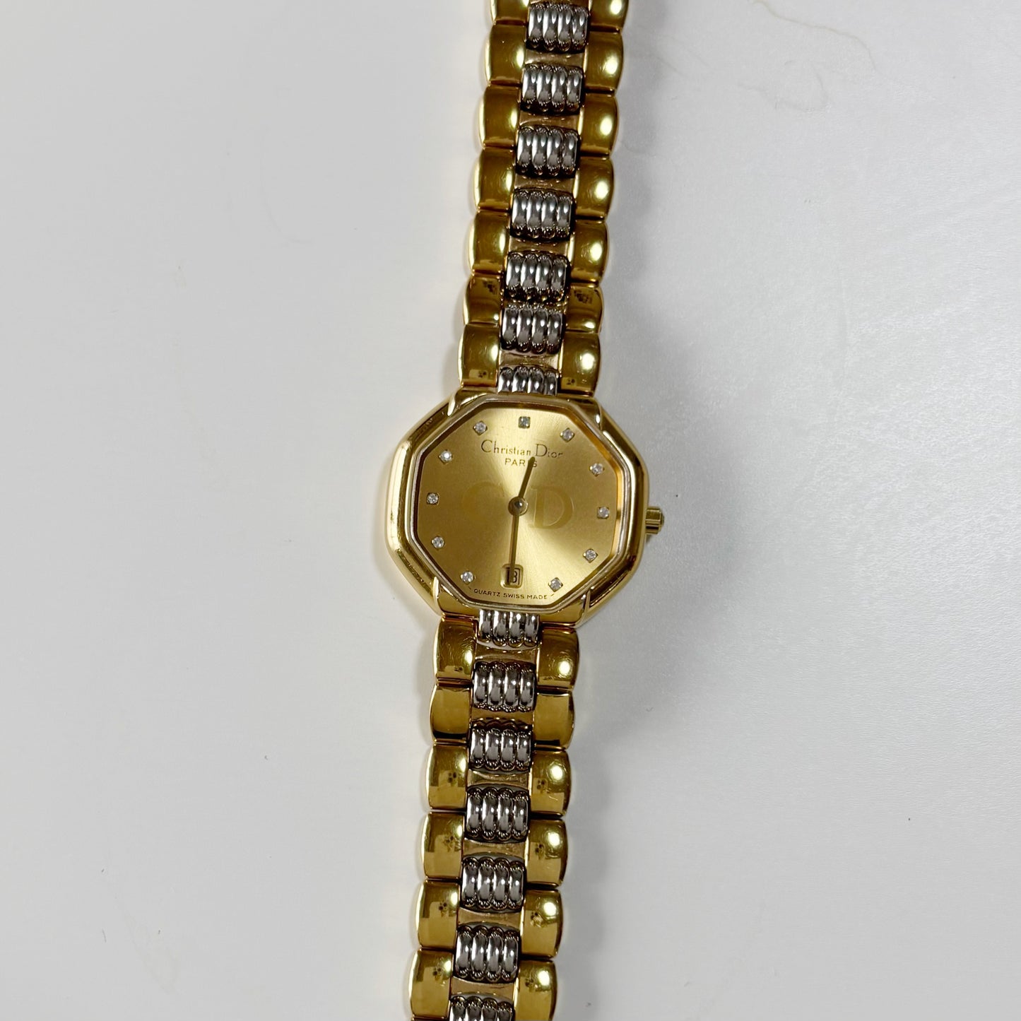 Dior 1990s Octagon Two Tone Gold Plated Watch