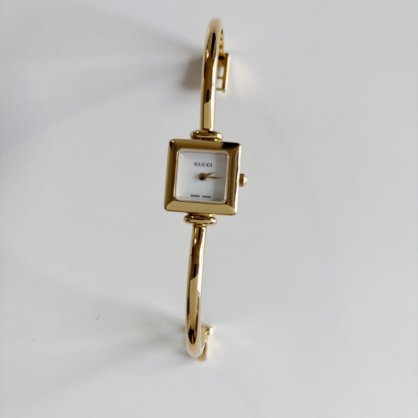Gucci 1990s Square Dial Gold Plated Bangle Watch