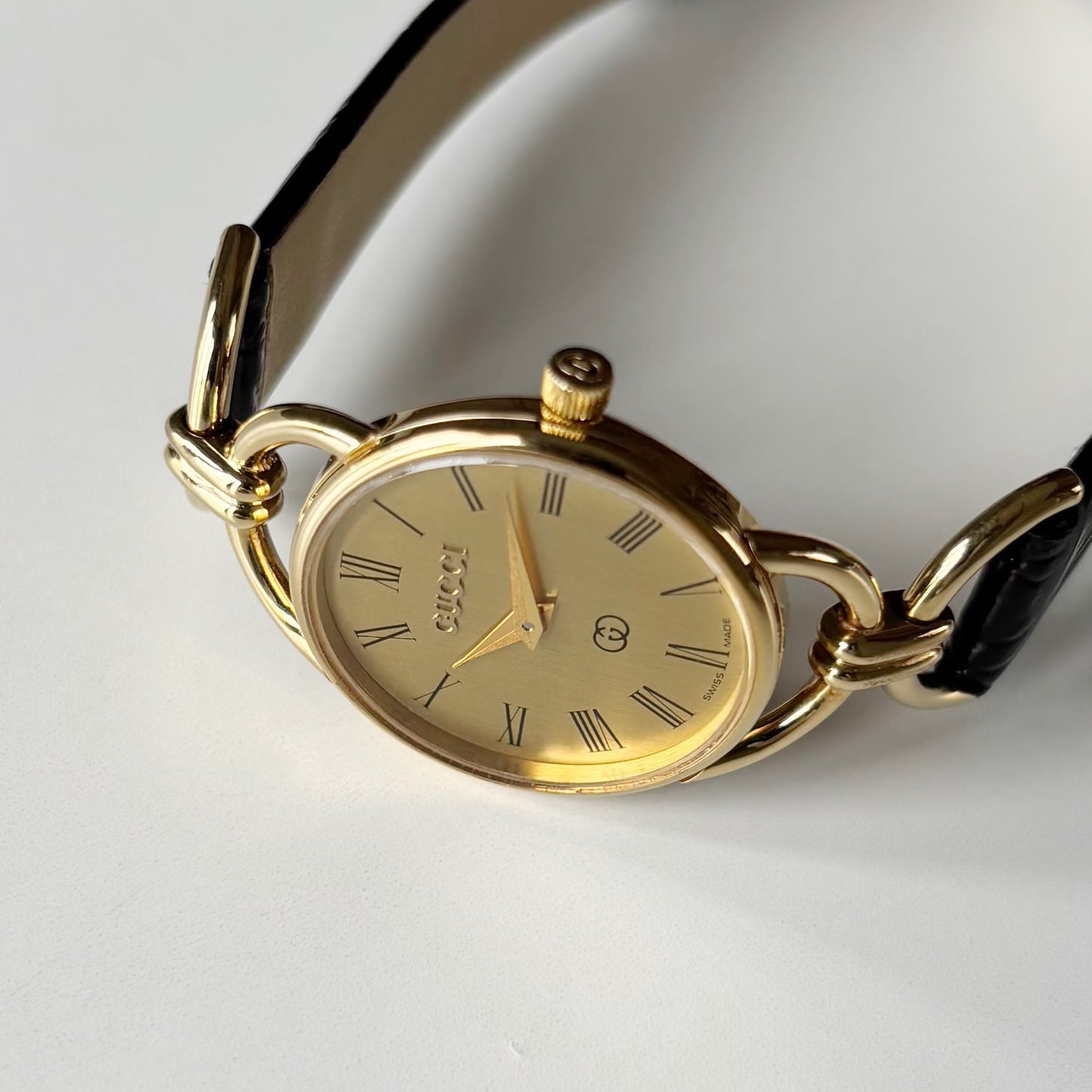 Gucci 1980s Round Dial Horsebit Gold Plated Watch