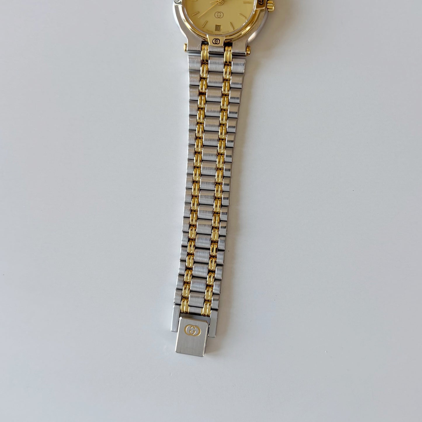 Gucci 1990s Date Round Dial Two Tone Gold Plated Watch