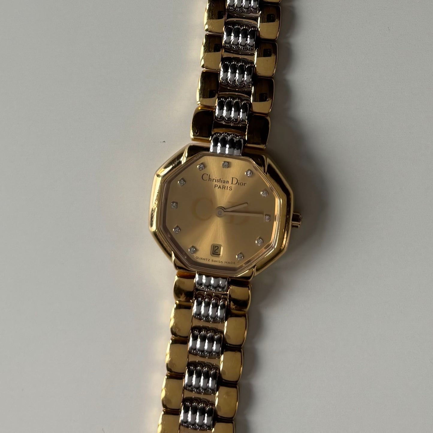 Dior 1990s Octagon Two Tone Gold Plated Watch