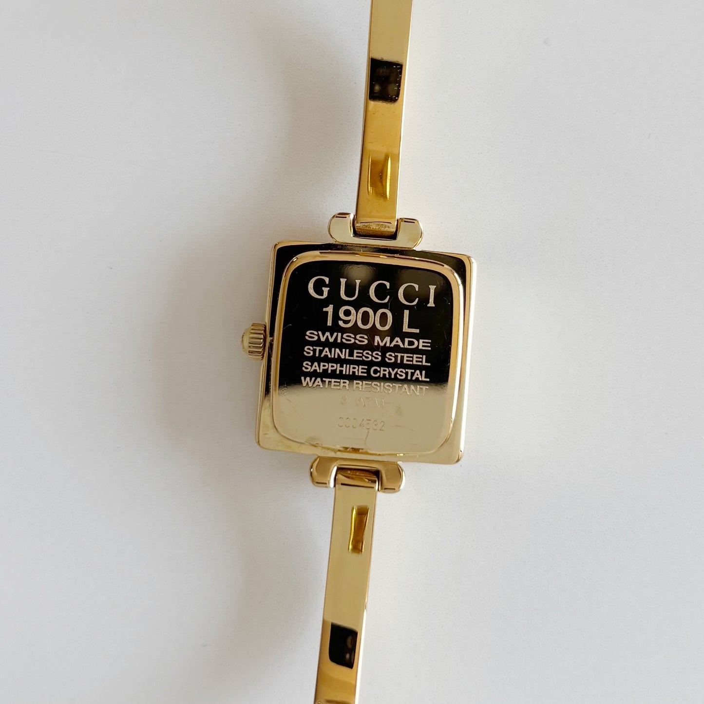 Gucci 1990s Square Dial Gold Plated Bangle Watch (Small)