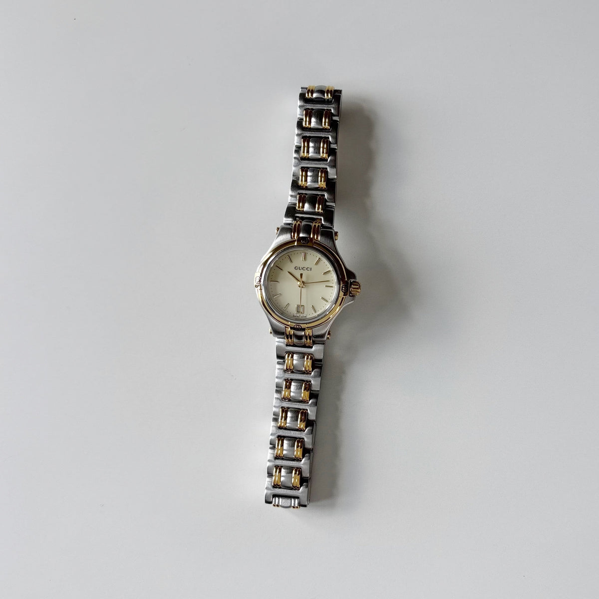 Gucci 1990s Date Round Dial Two Tone Gold Plated Watch