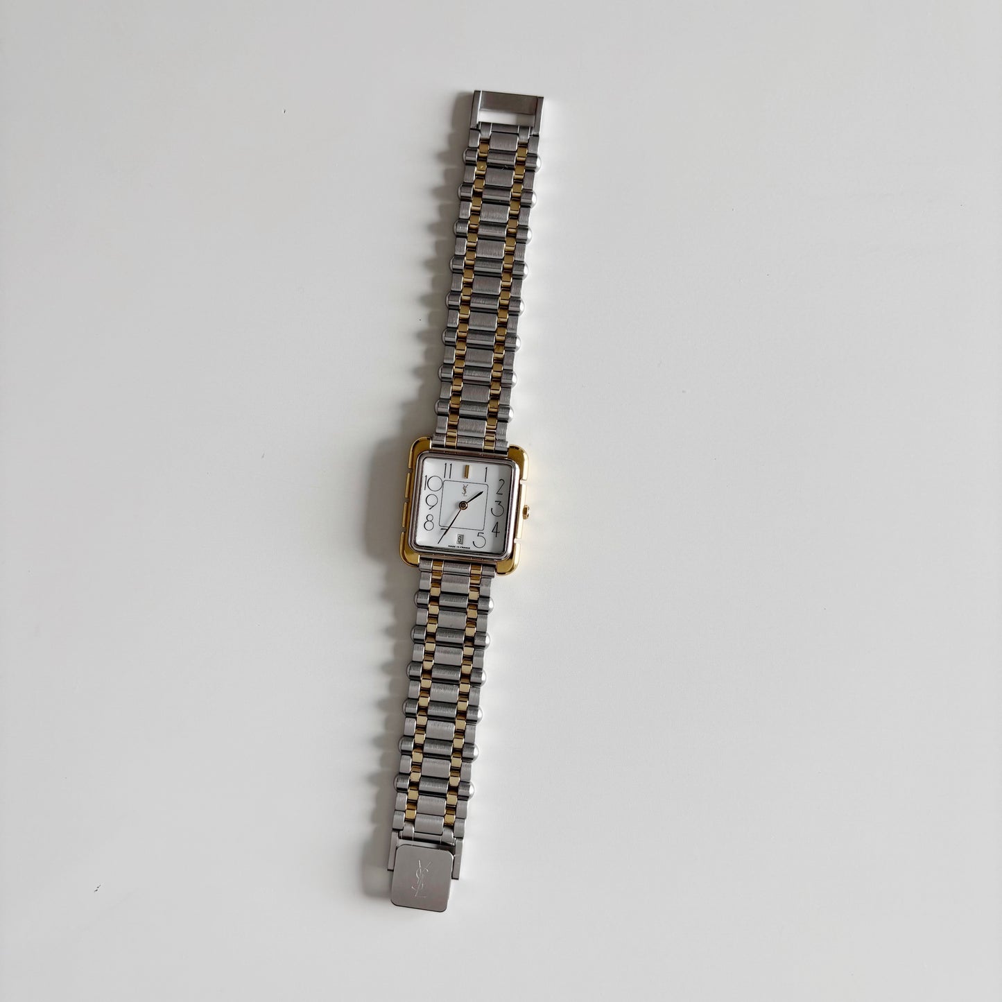 Yves Saint Laurent 1990s Square Dial Two Tone Watch