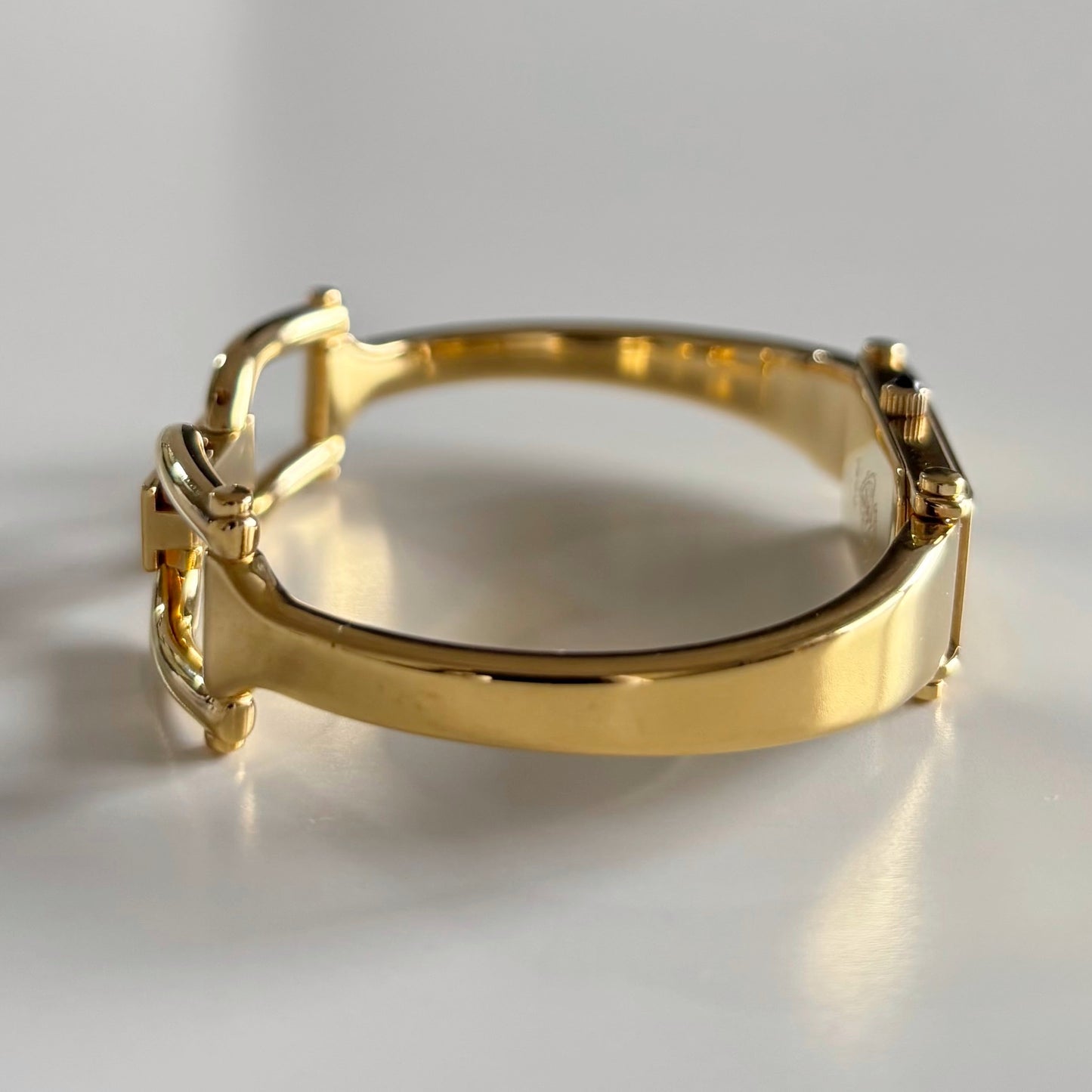 Gucci 1990s Rectangular Seashell Dial Gold Plated Bangle Watch