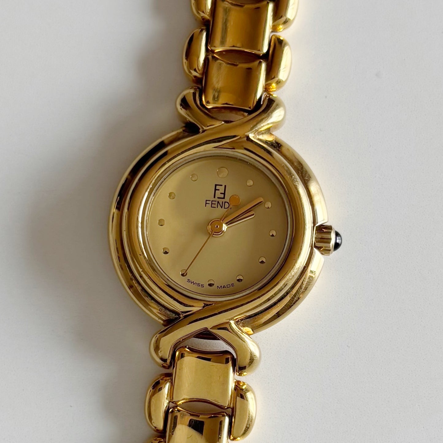 Fendi 1990s Round Dial Gold Plated Watch