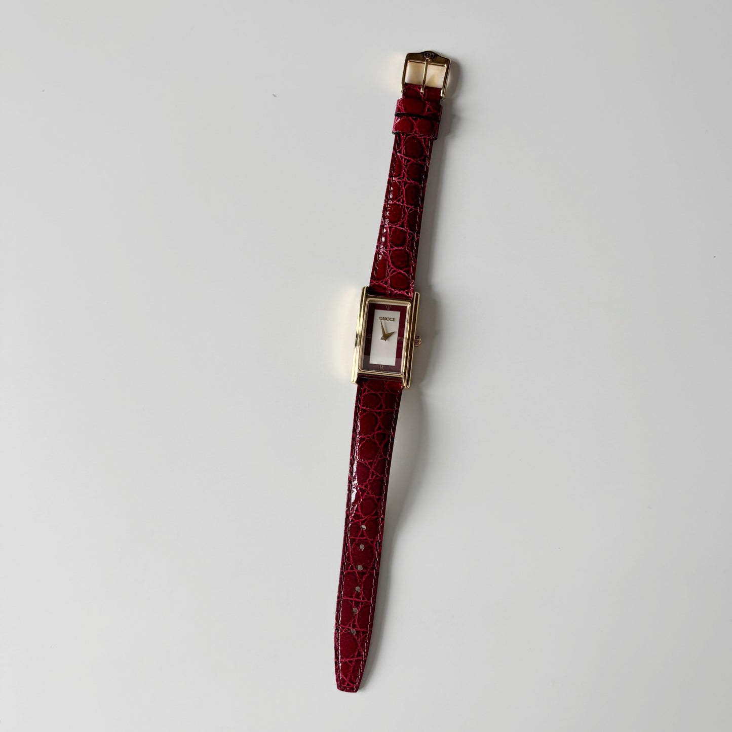 Gucci 1990s Red Tank Gold Plated Watch