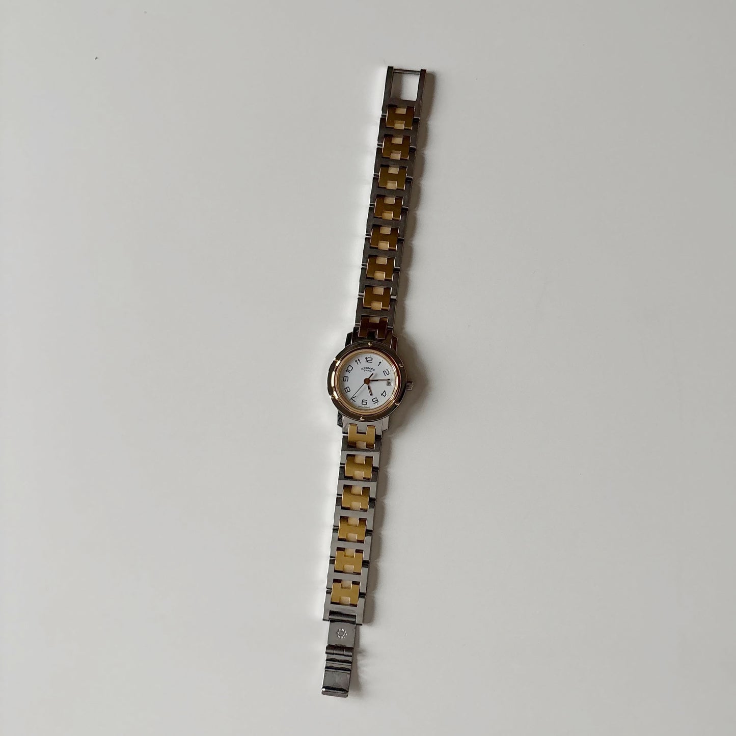 Hermes Early 2000s Clipper White Round Dial Two Tone Watch