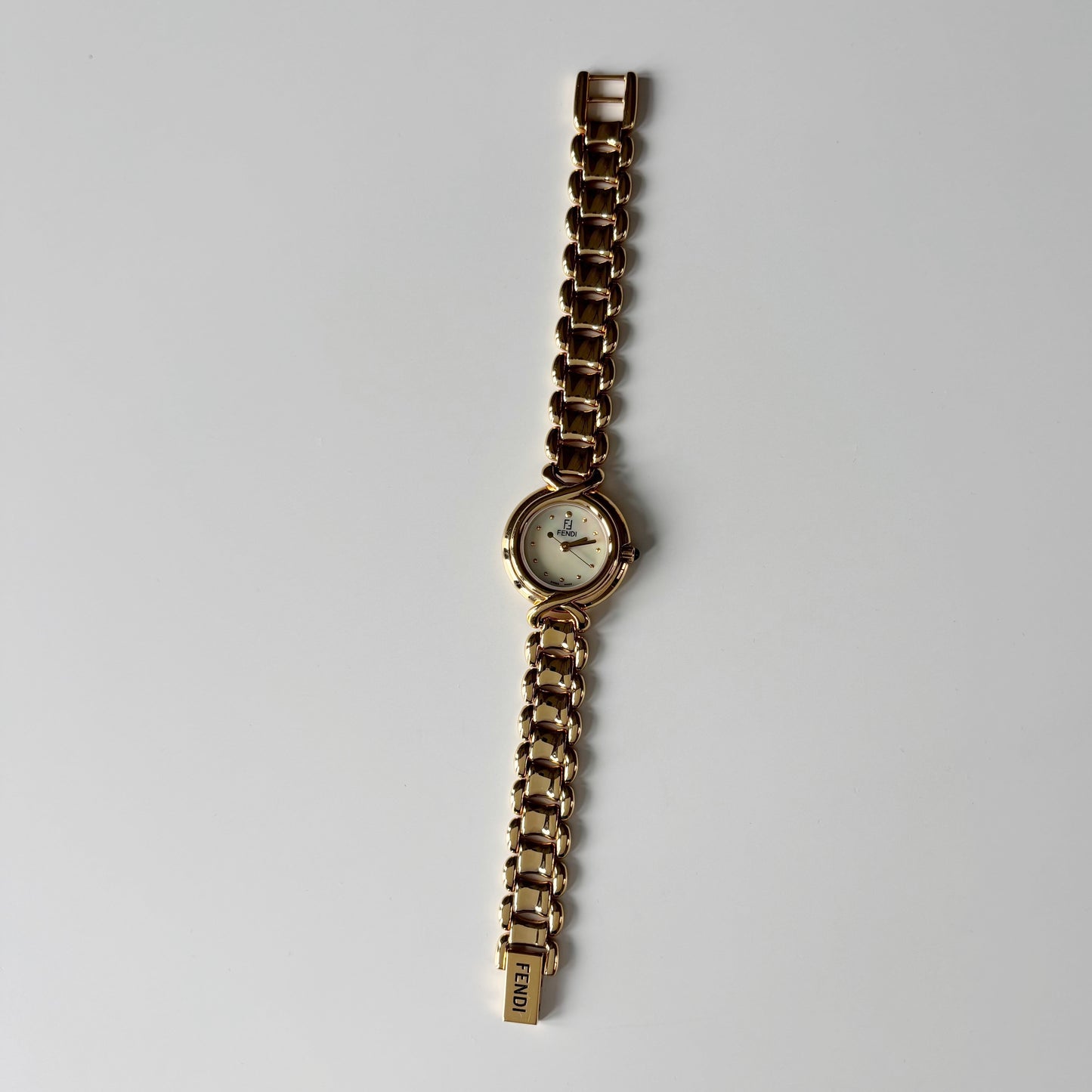 Fendi 1990s Seashell Dial Gold Plated Watch