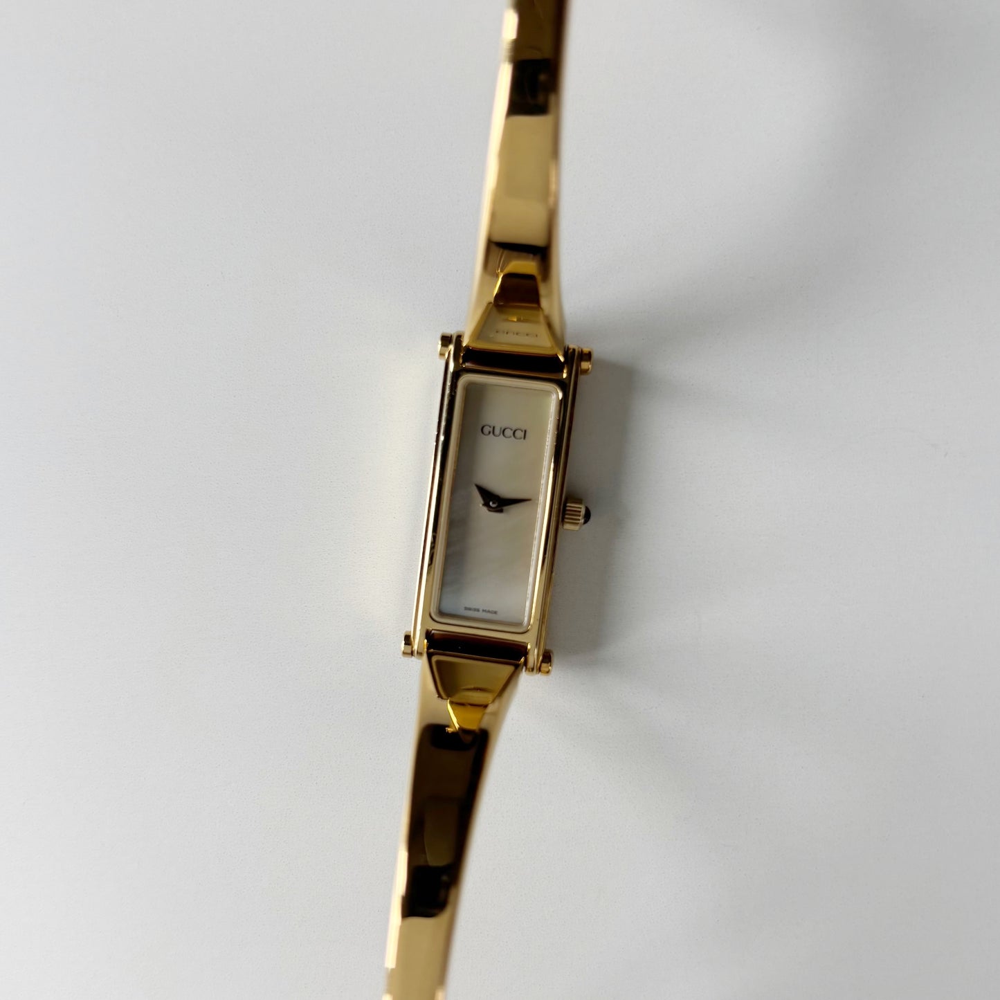 Gucci 1990s Seashell Dial Gold Plated Bangle Watch
