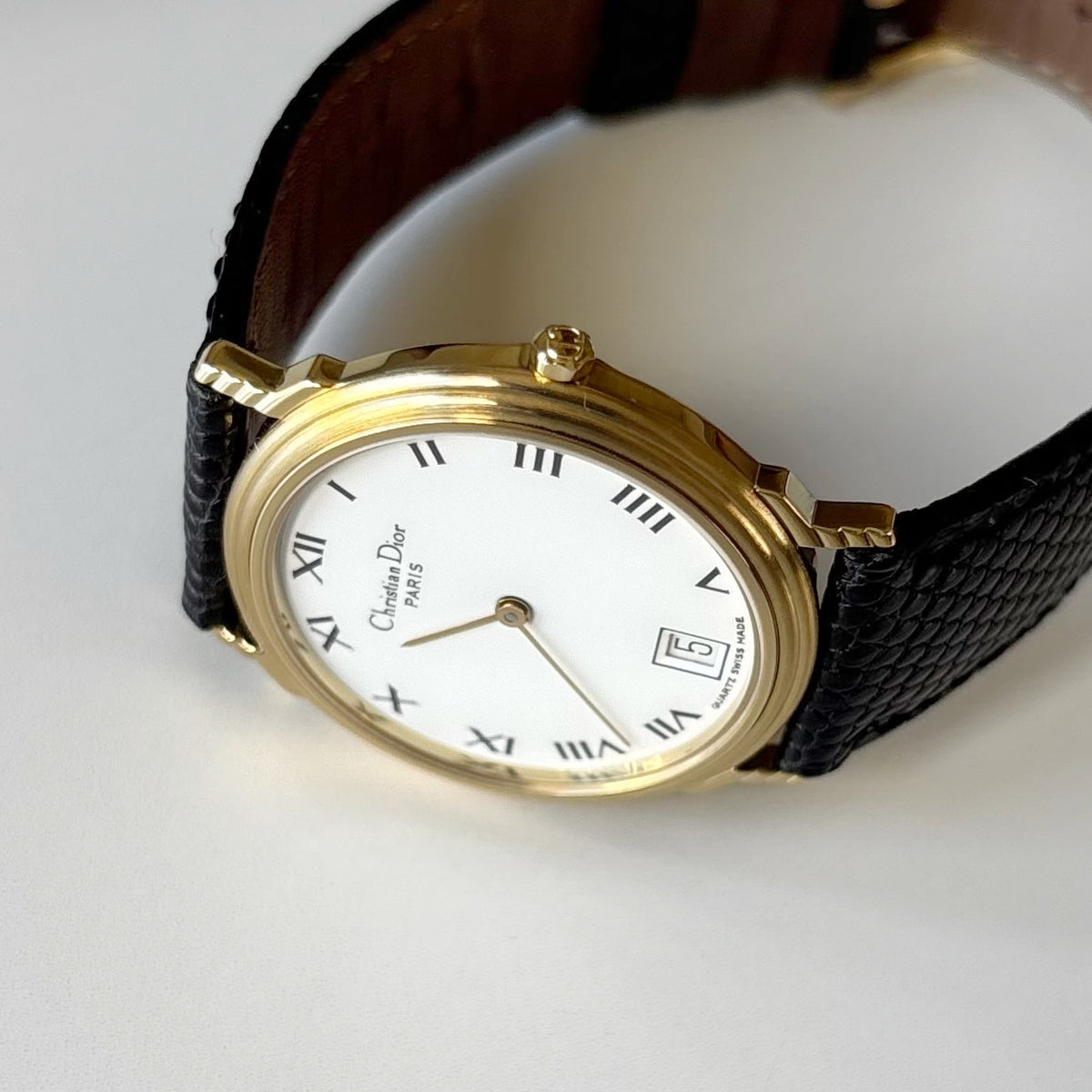 Dior 1990s Date Round Dial Gold Plated Watch (Large)