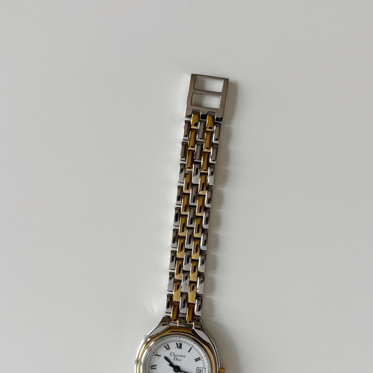 Dior 1990s Date Round Dial Gold Plated Two Tone Watch