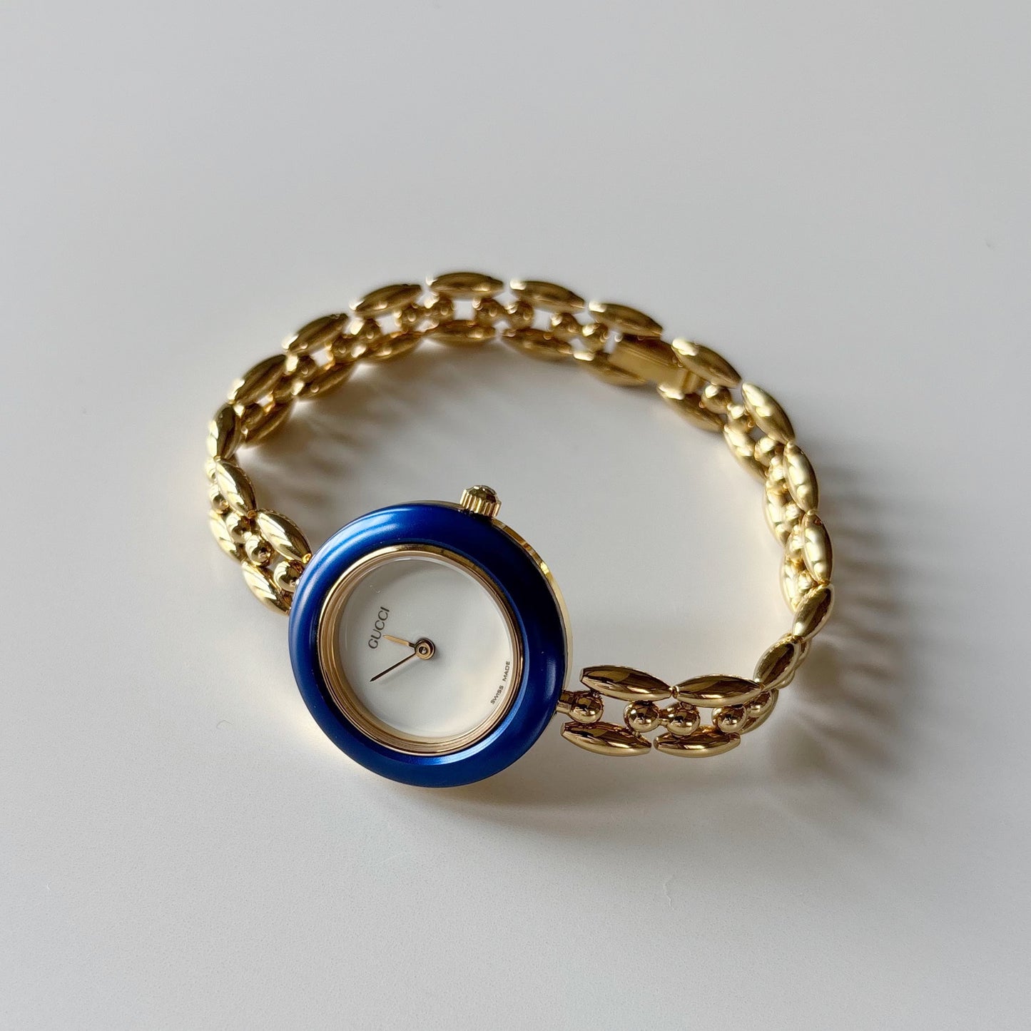 Gucci 1990s Interchangeable Bezel Gold Plated Rice Chain Watch with 6 bezels, case (165mm)