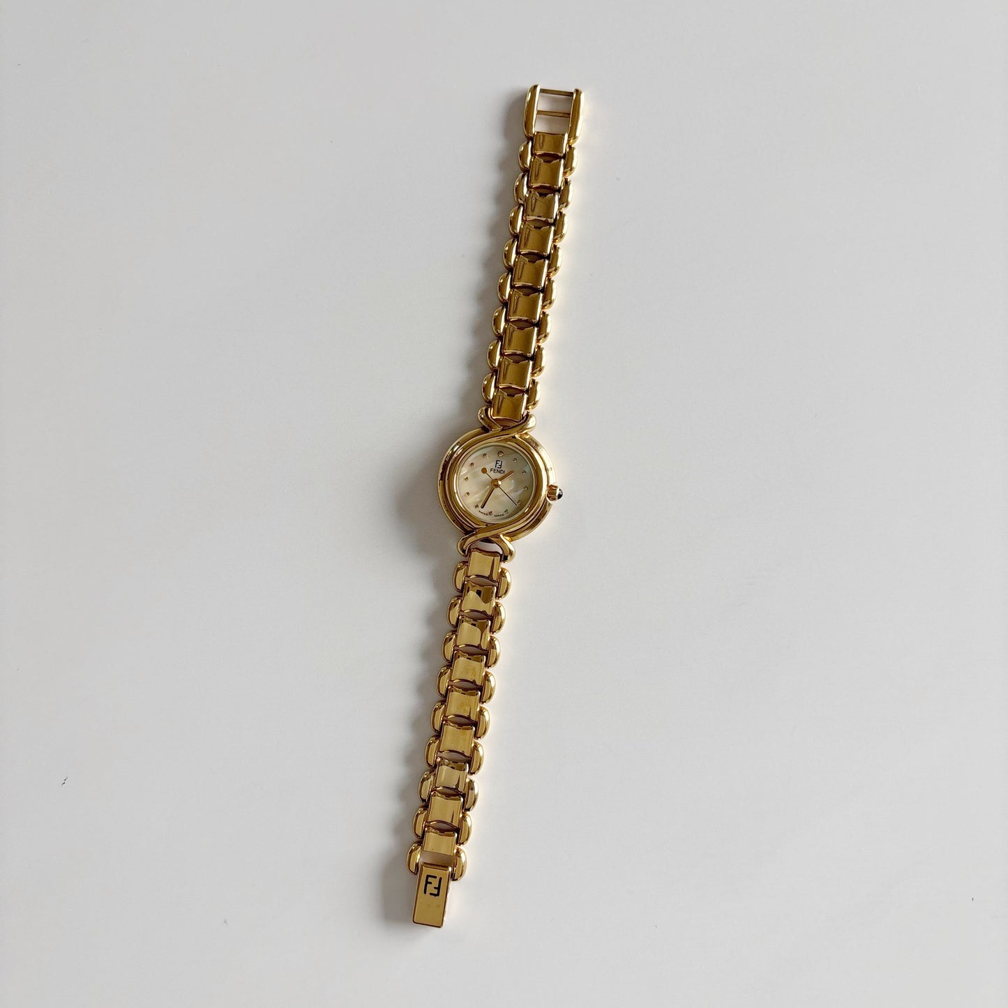 Fendi 1990s Seashell Dial Gold Plated Watch