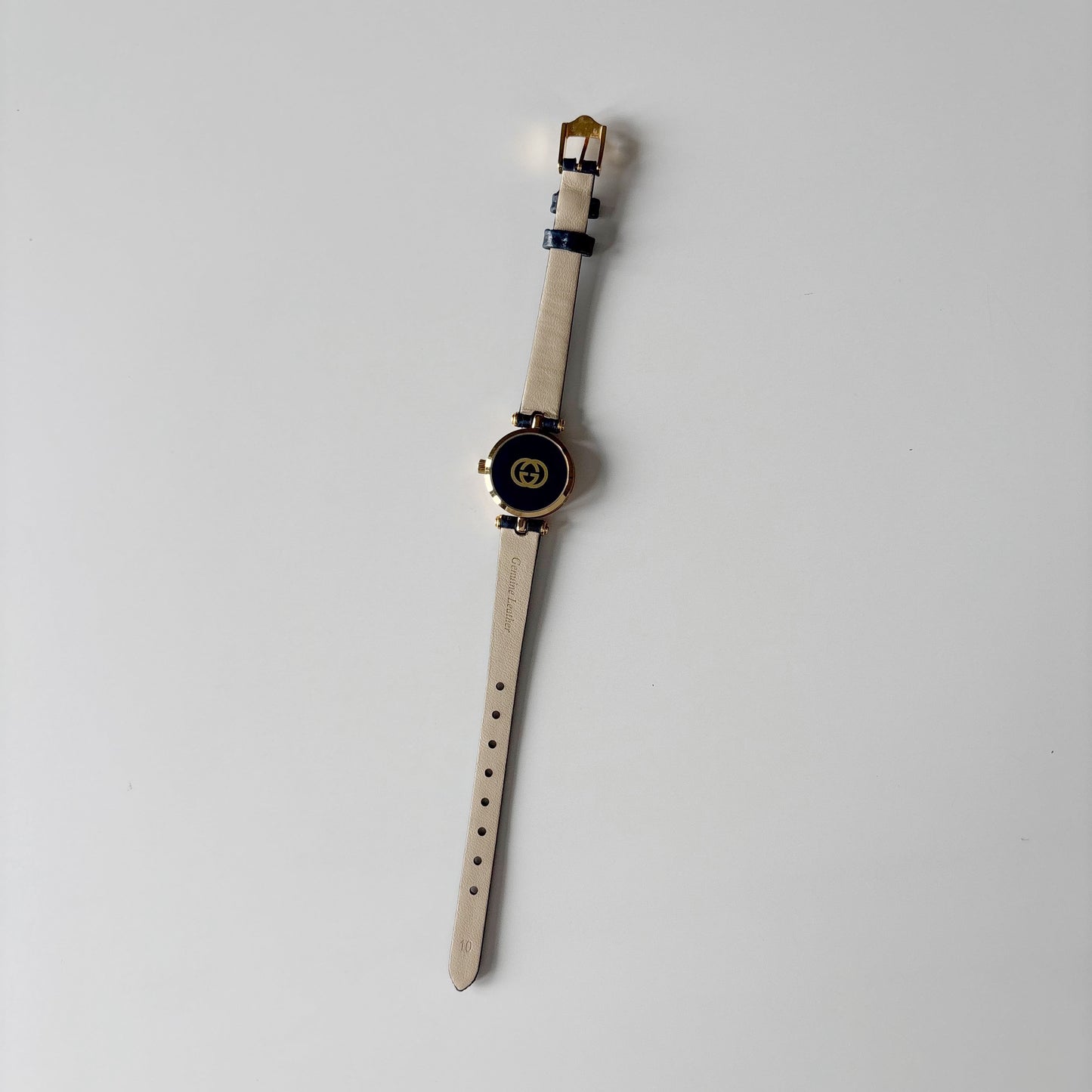 Gucci 1990s Blue Round Dial Gold Plated Watch