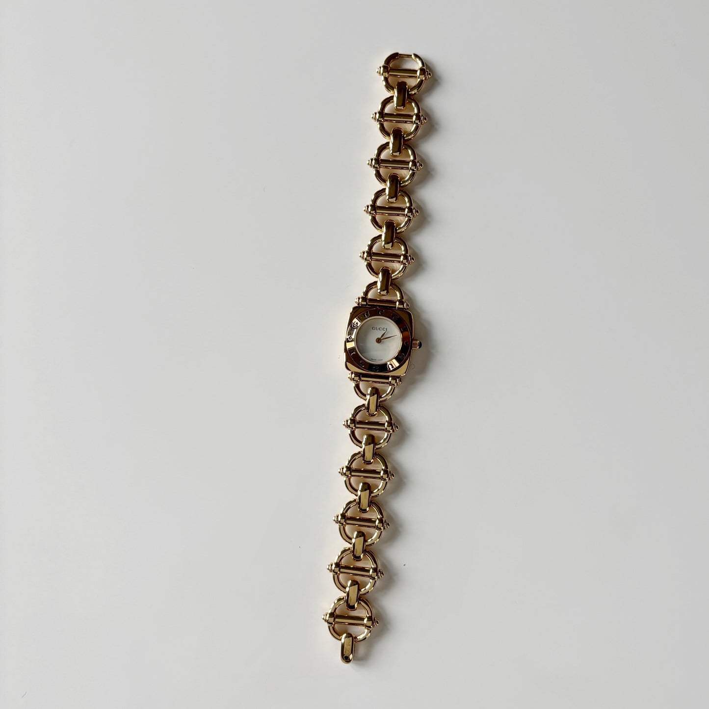 Gucci 1990s Seashell Dial Gold Plated Horsebit Watch