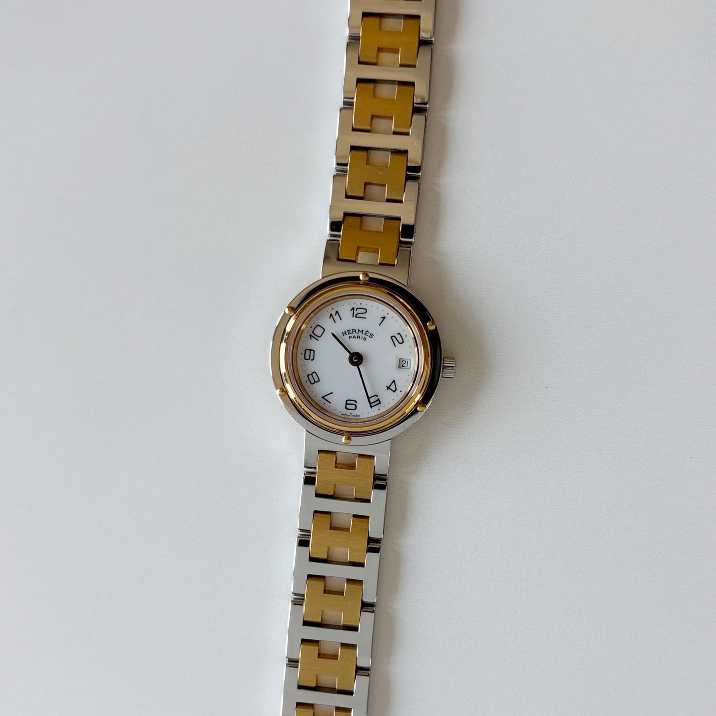 Hermes 1990s Clipper Round Dial Two Tone Gold Plated Watch