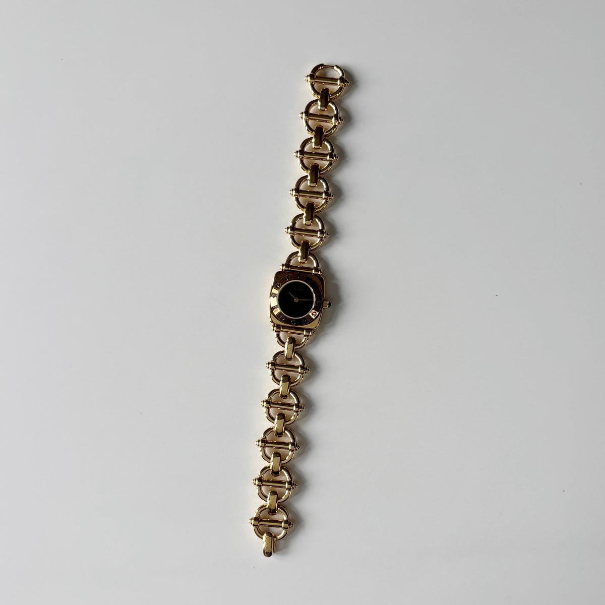 Gucci 1990s Black Dial Gold Plated Horsebit Watch