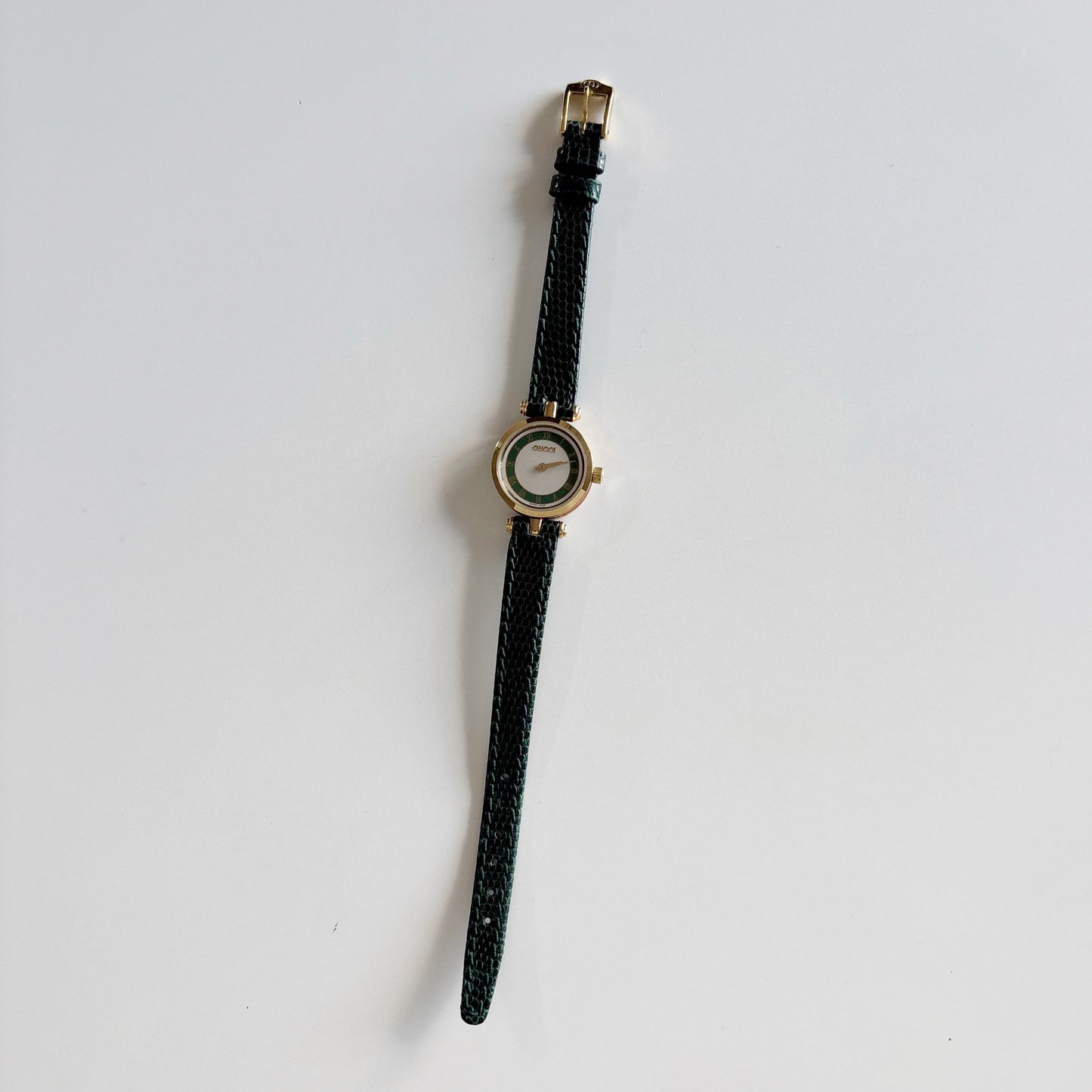 Gucci 1990s Green Sherry Round Dial Gold Plated Watch