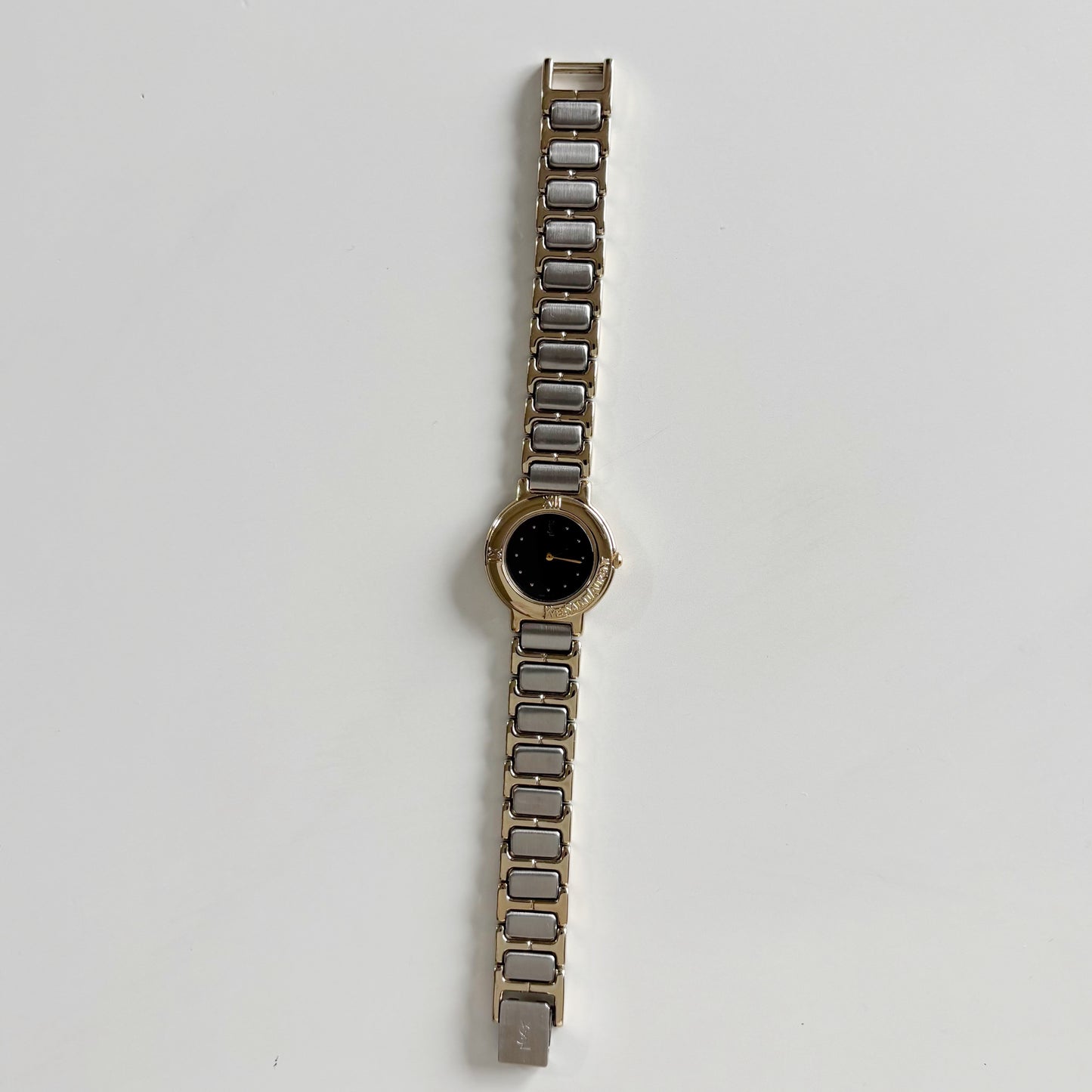 Yves Saint Laurent 1990s Black Dial Gold Plated Two Tone Watch