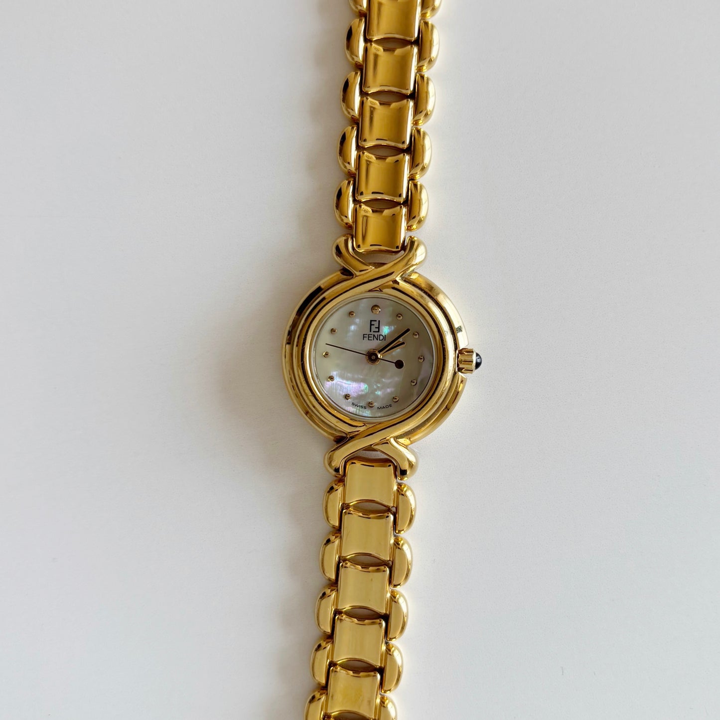 Fendi 1990s Seashell Dial Gold Plated Watch