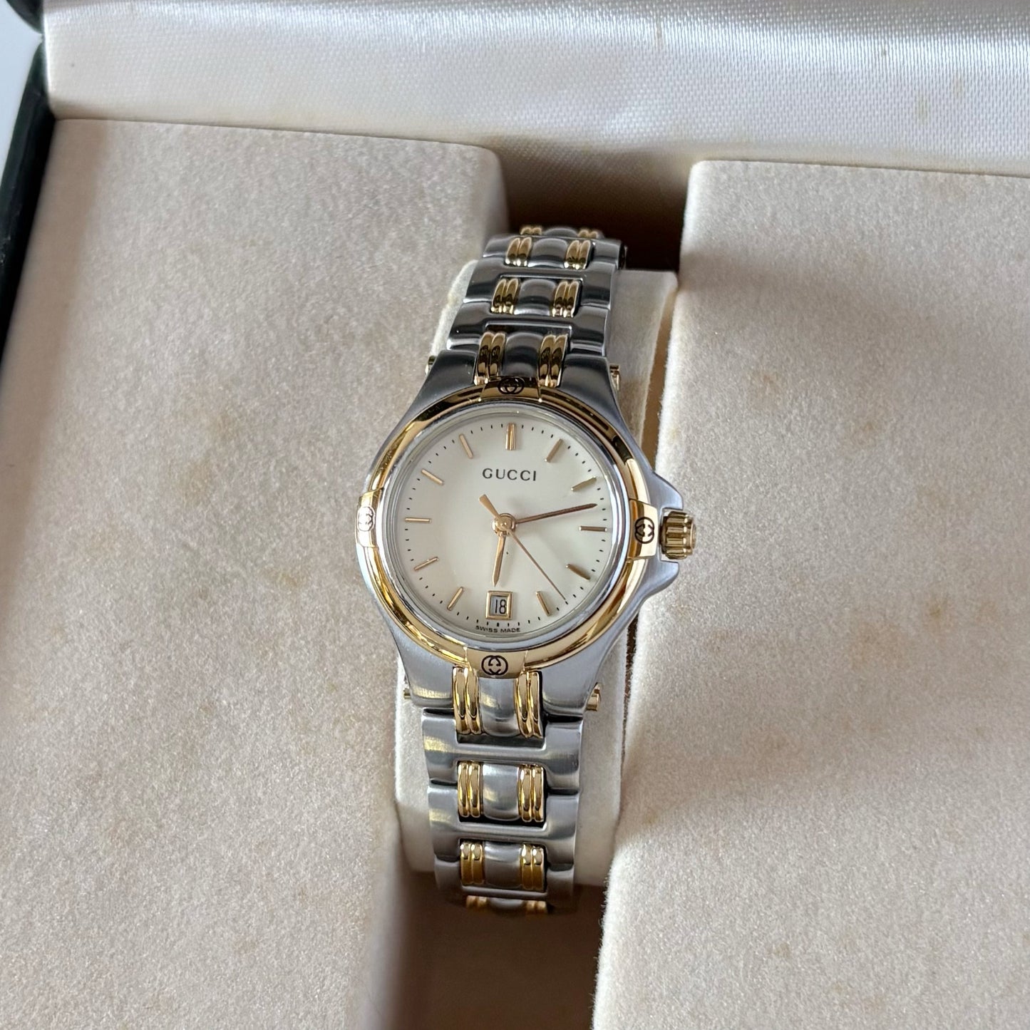 Gucci 1990s Date Gold Plated Two Tone Watch