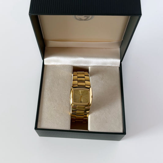 Gucci 1990s Date Gold Dial Gold Plated Watch