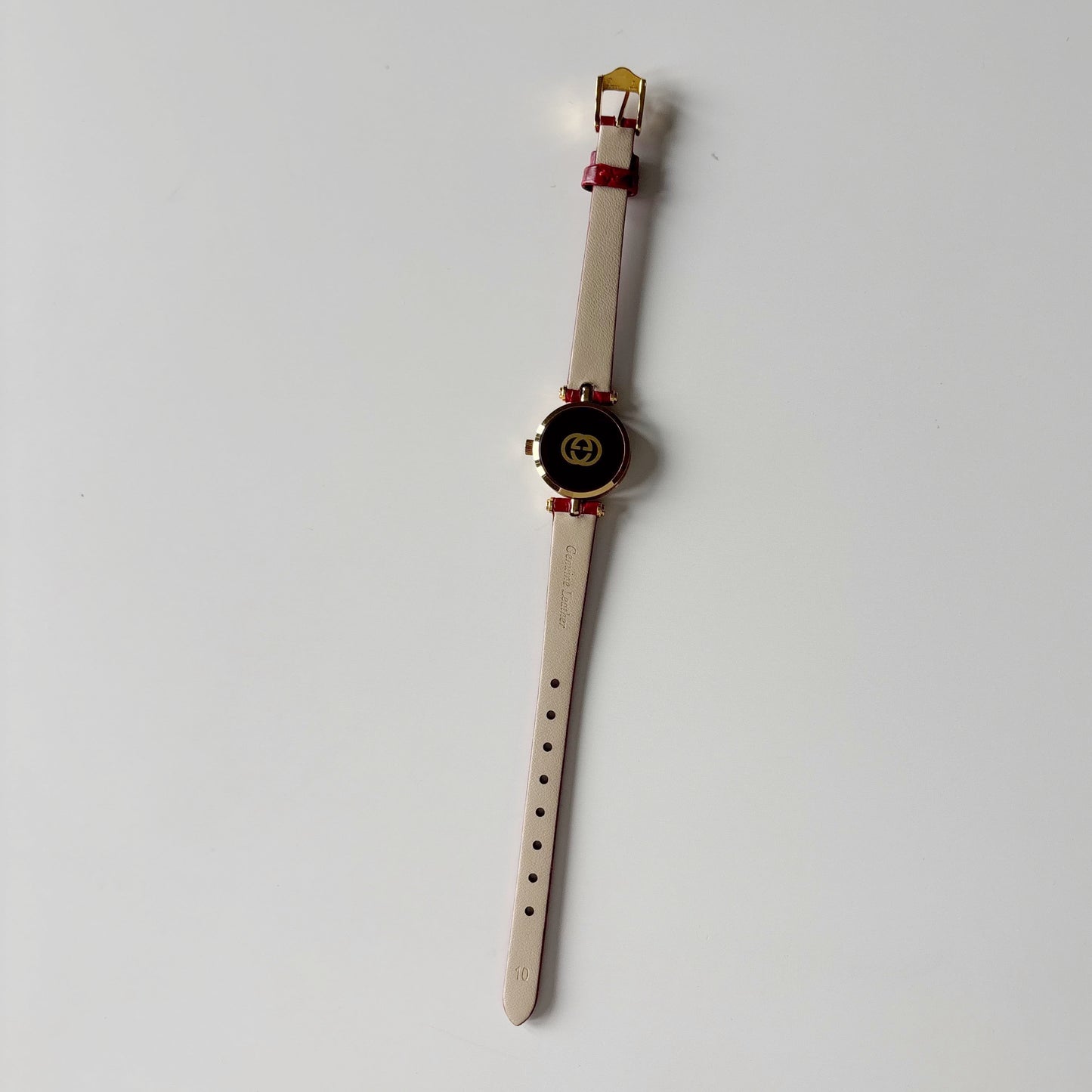Gucci 1990s Red Round Dial Gold Plated Watch