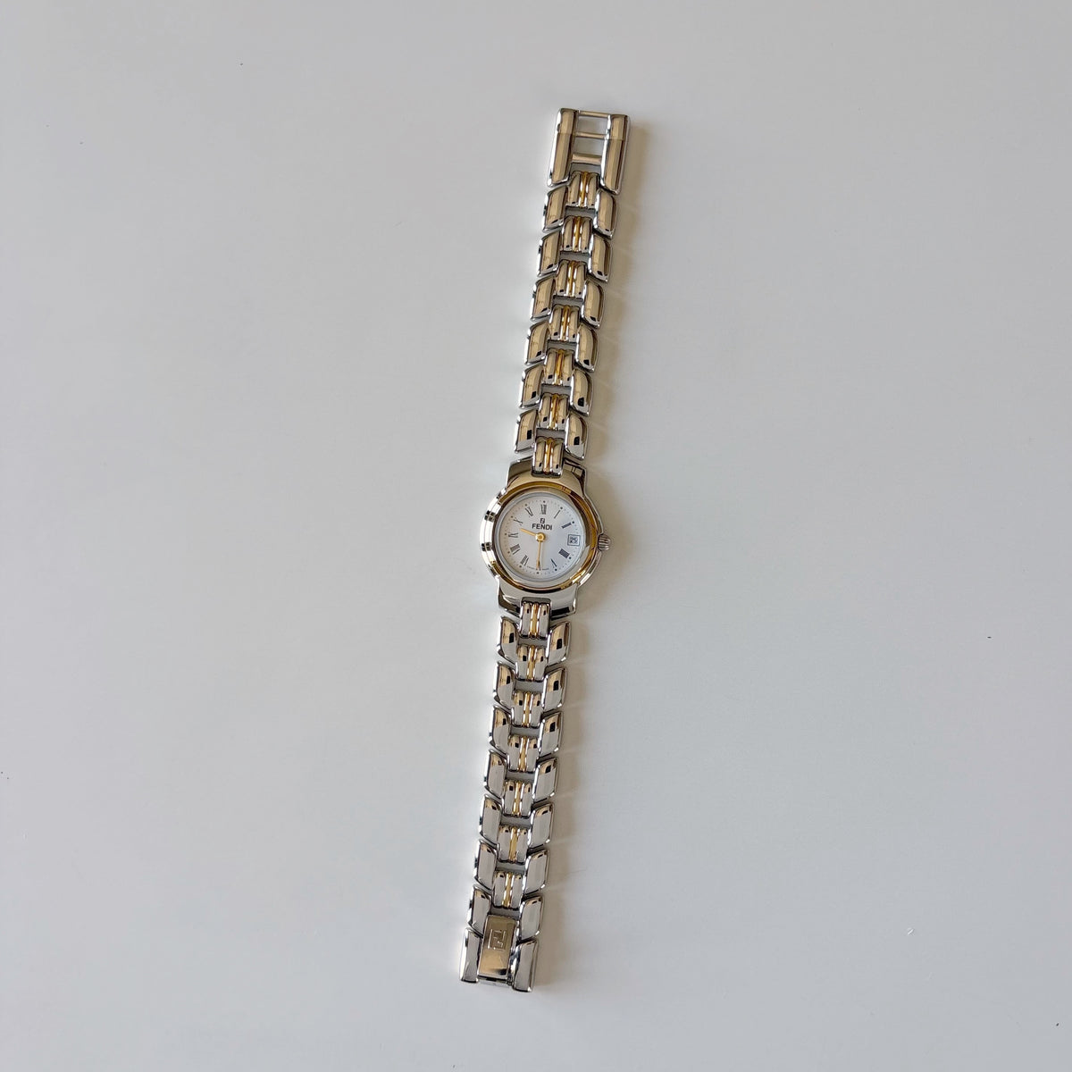 Fendi 1990s Date Round Dial Two Tone Watch