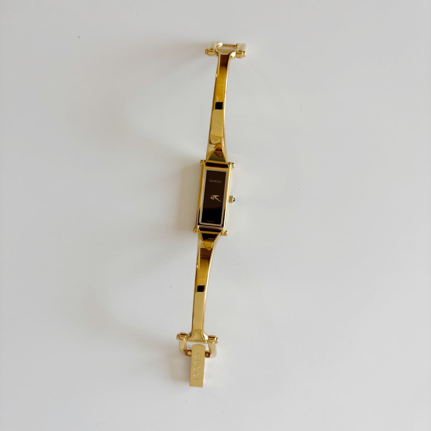 Gucci 1990s Black Dial Gold Plated Bangle Watch