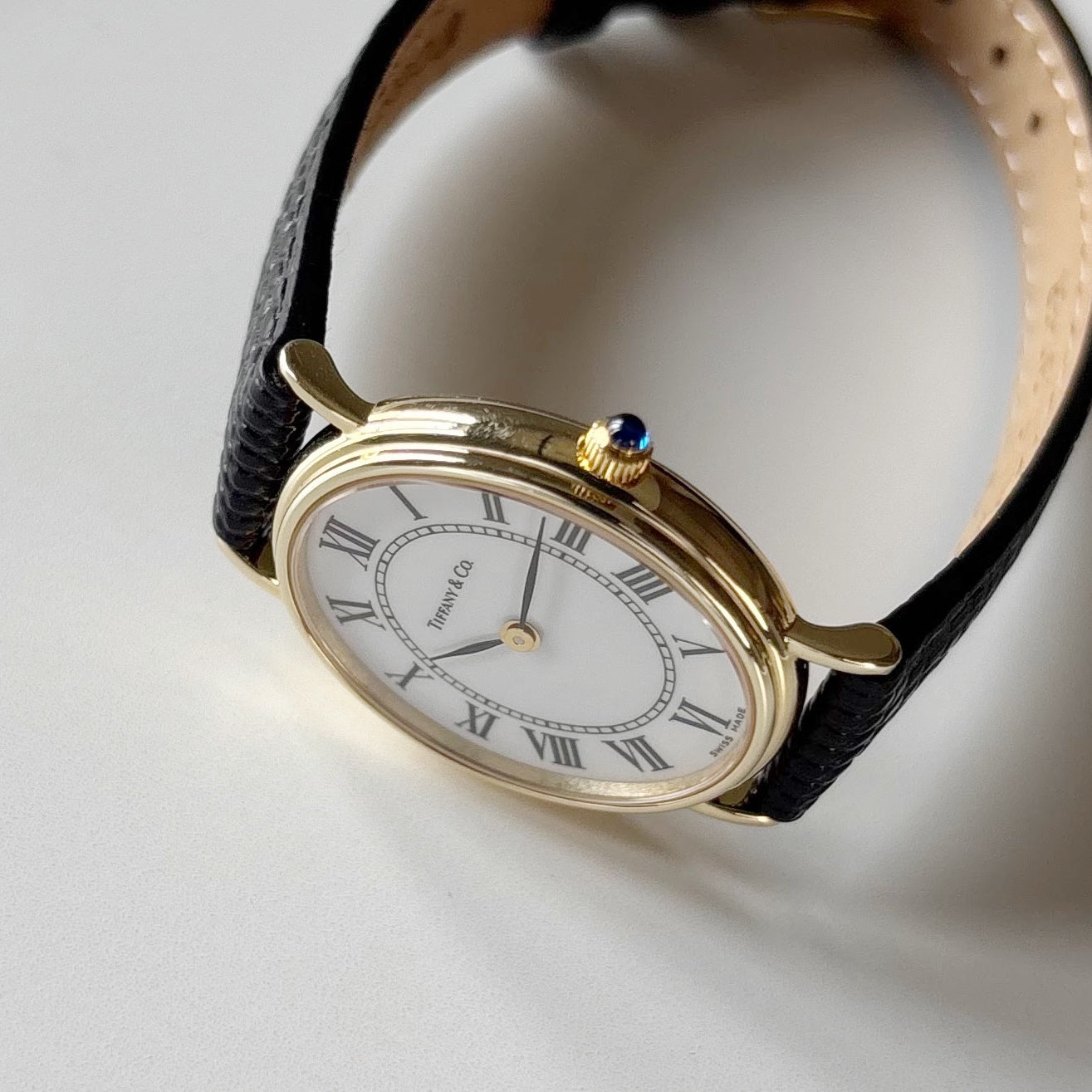 Tiffany 1990s Oval Dial 14K Case Watch