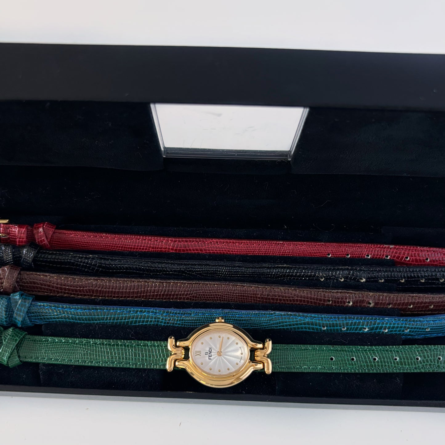 Fendi 1990s Interchangeable Belt Gold Plated Watch with 5 belts, case