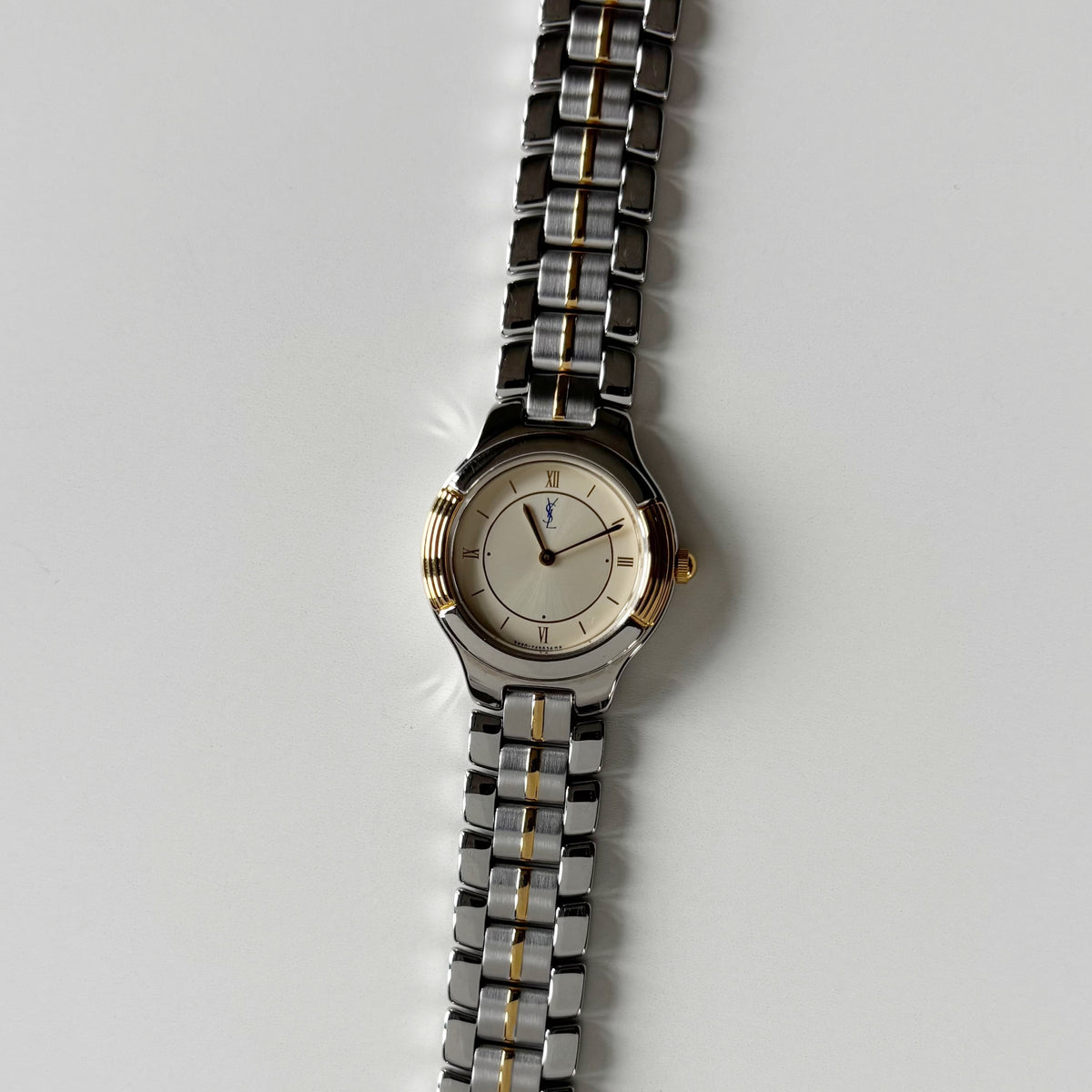 Yves Saint Laurent 1990s Round Dial Two Tone Gold Plated Watch