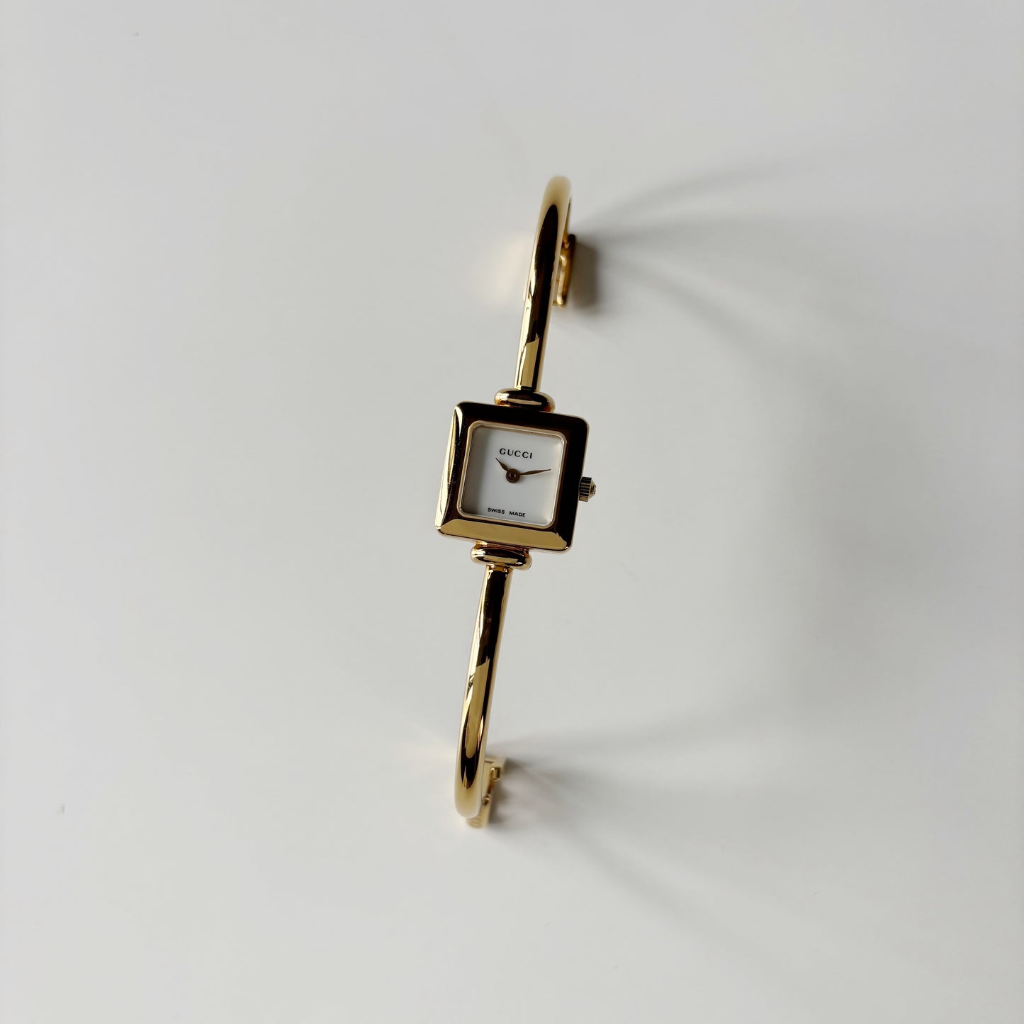 Gucci 1990s Square Dial Gold Plated Bangle Watch