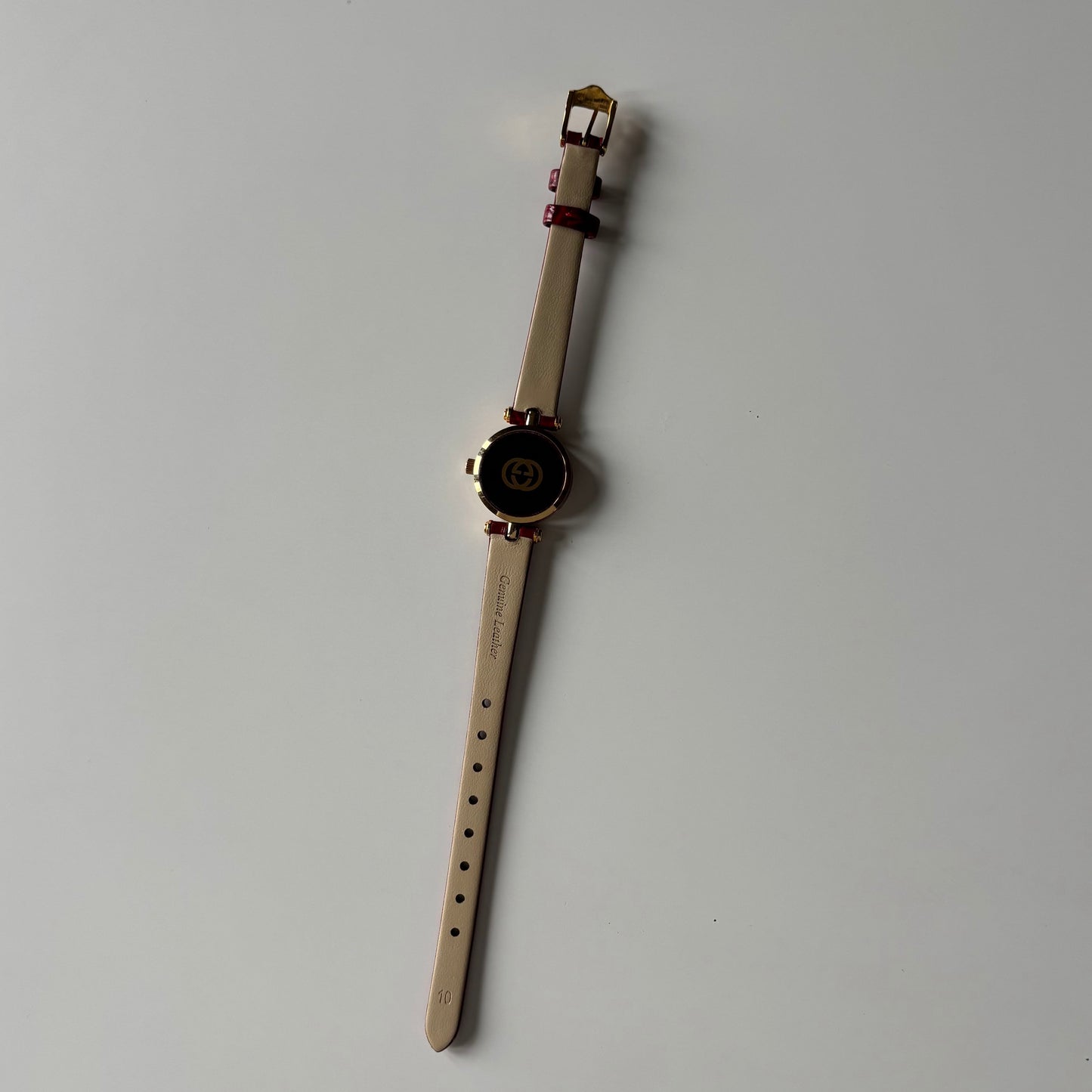 Gucci 1990s Red Dial Sherry Gold Plated Watch