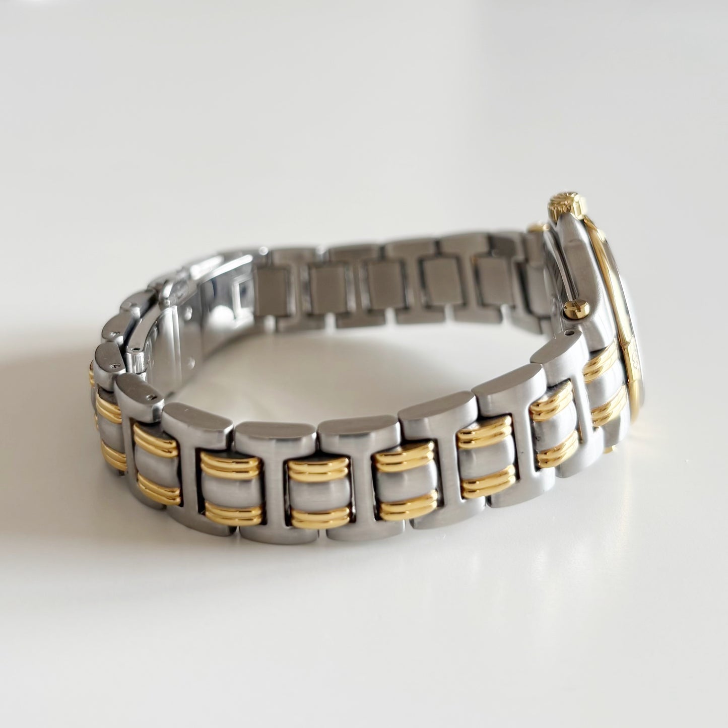 Gucci 1990s Date Round Dial Gold Plated Two Tone Watch