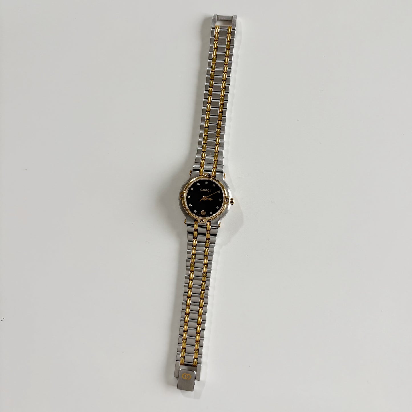 Gucci 1990s Black Dial Gold Plated Two Tone Watch