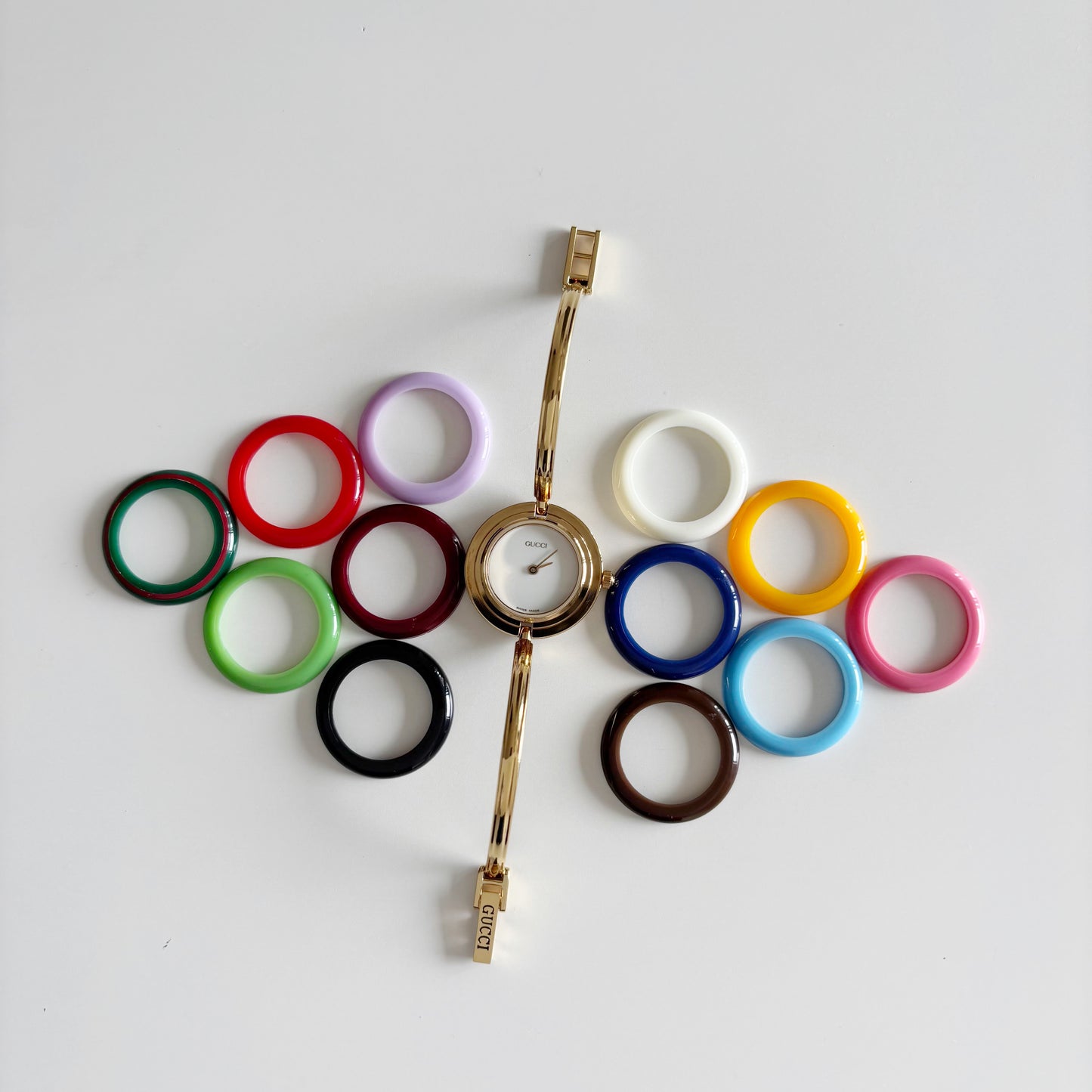 Gucci 1990s Interchangeable Bezel Gold Plated Watch with 12 bezels, case (Small)