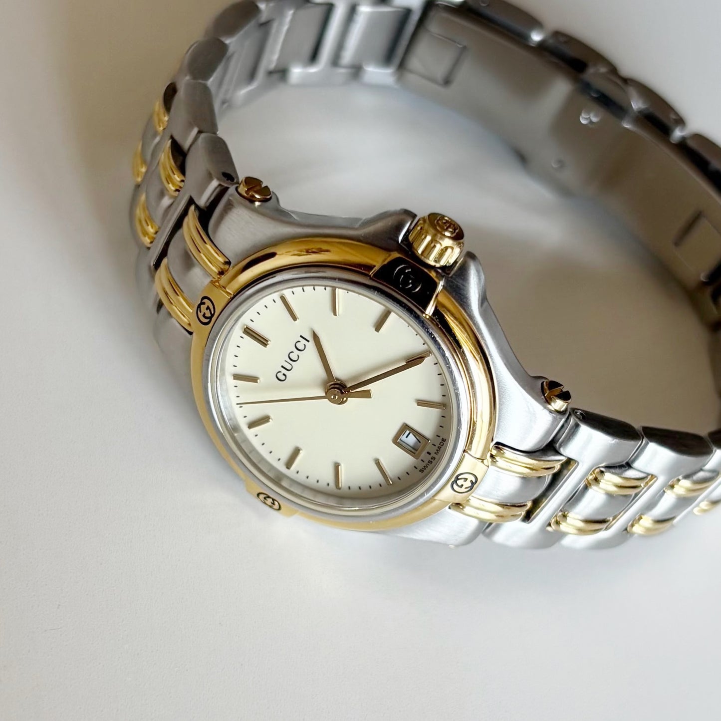 Gucci 1990s Date Gold Plated Two Tone Watch